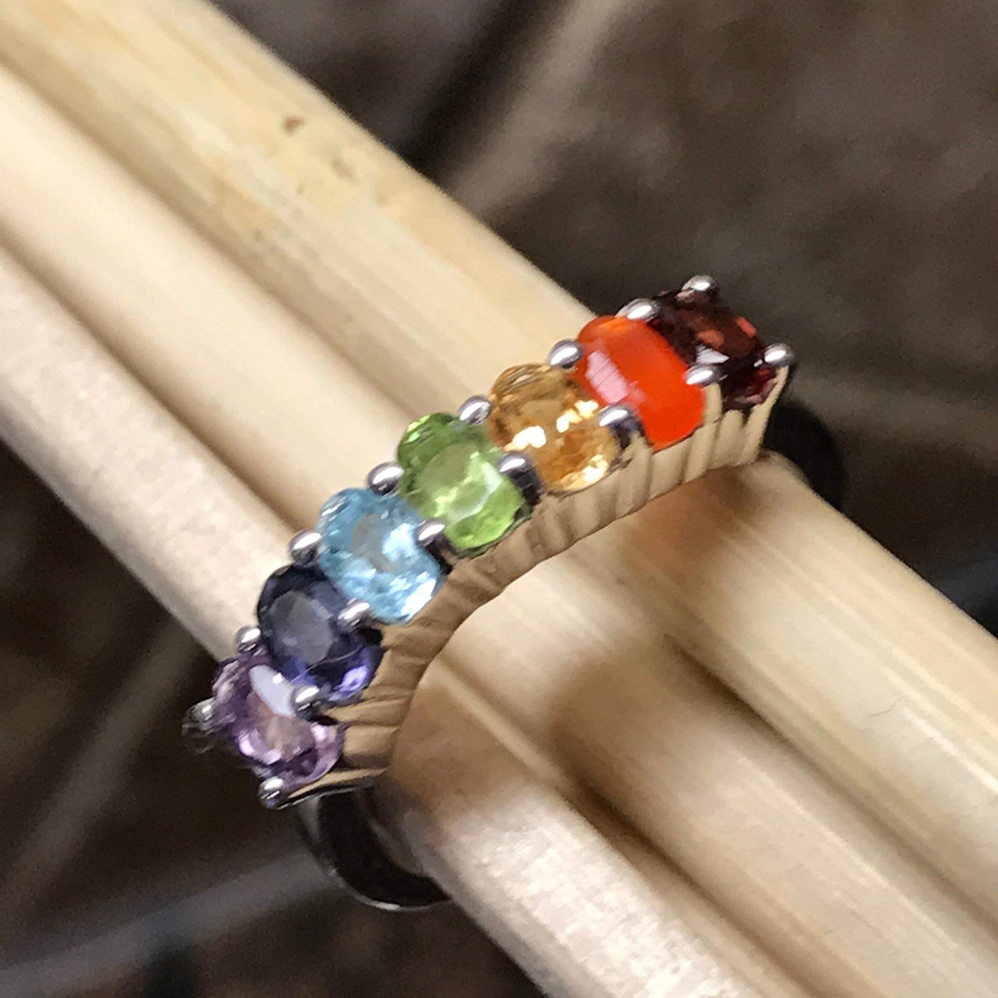 Natural Garnet Carnelian Citrine Peridot Topaz 925 Sterling Silver Chakra Ring Sz 5, 6, 7, 8, 9, 10 - Natural Rocks by Kala