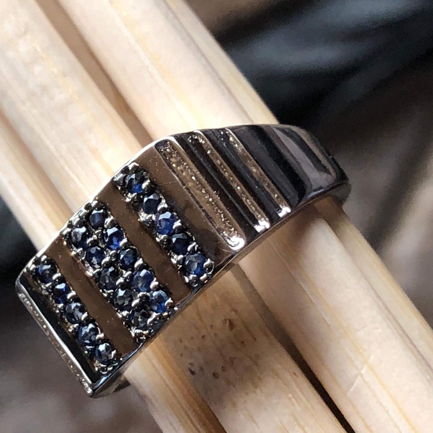 Natural Blue Sapphire 925 Solid Sterling Silver Men's Ring Size 7, 8, 9, 10 - Natural Rocks by Kala