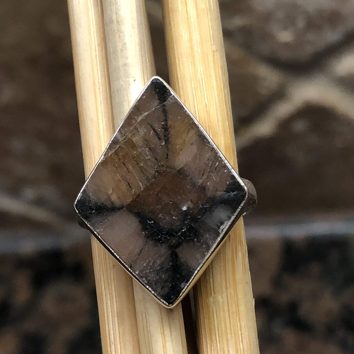 Natural Chiastolite 925 Solid Sterling Silver Ring Size 7 - Natural Rocks by Kala