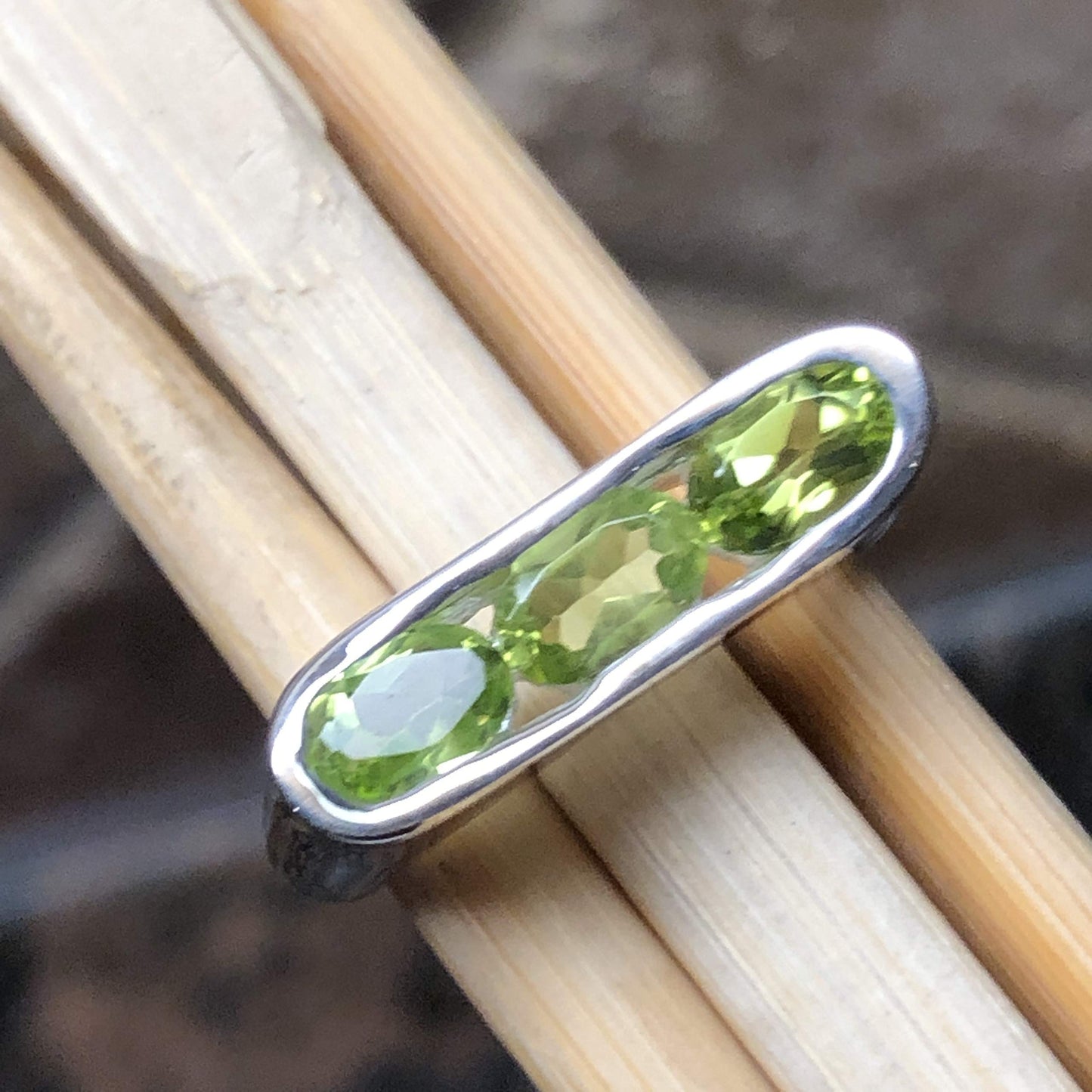 Genuine Green Peridot 925 Solid Sterling Silver Ring Size 6, 7, 8, 9, 10 - Natural Rocks by Kala