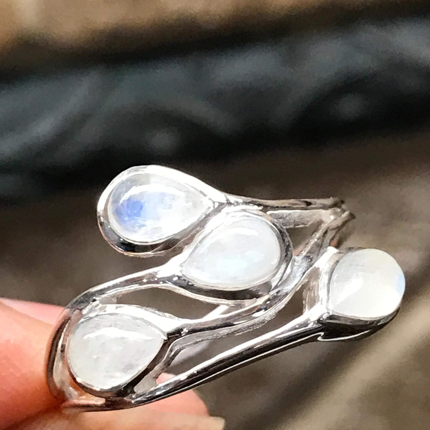 Natural Rainbow Moonstone 925 Solid Sterling Silver Ring Size 6, 7, 8, 9 - Natural Rocks by Kala