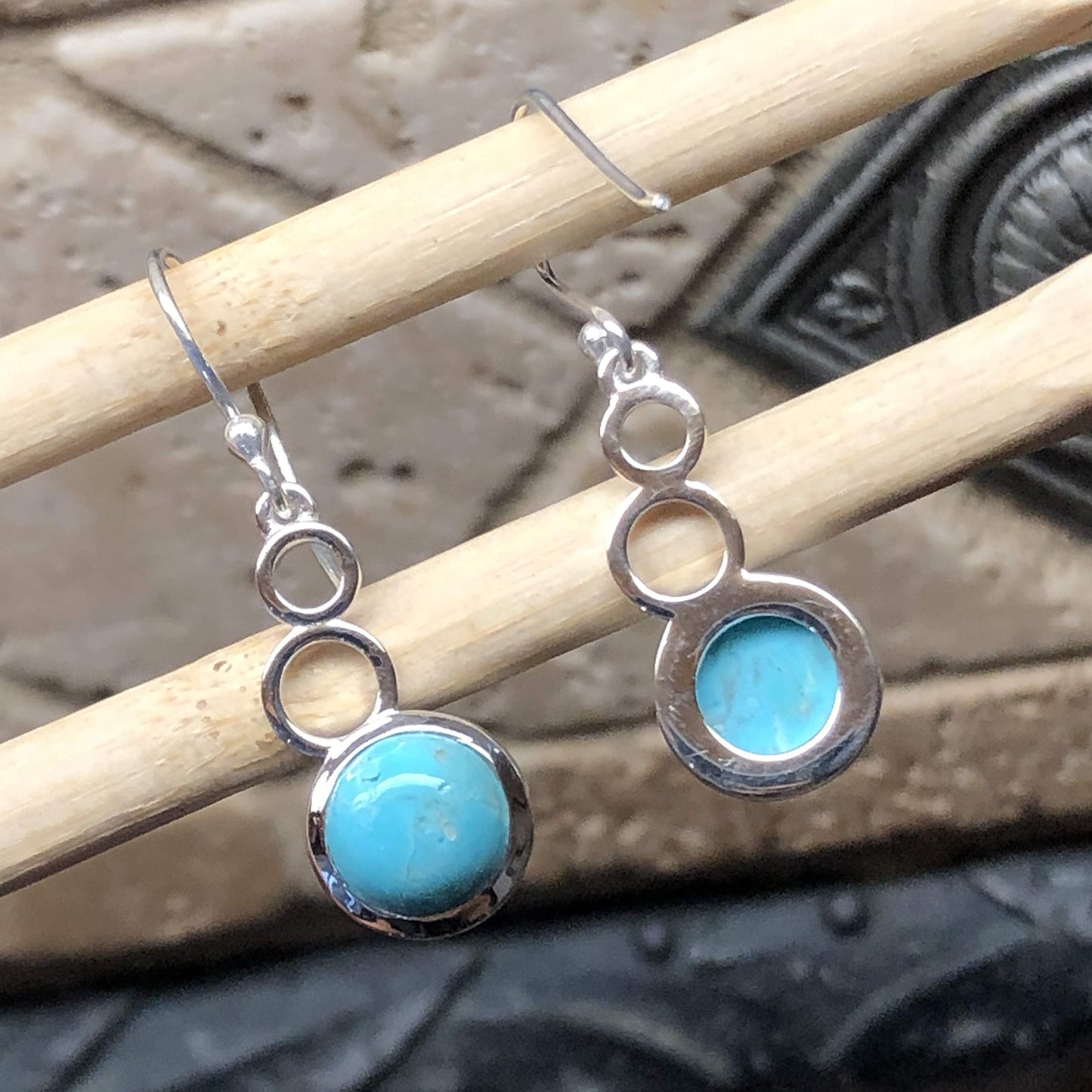 Natural Blue Mohave Turquoise 925 Solid Sterling Silver Earrings 25mm - Natural Rocks by Kala