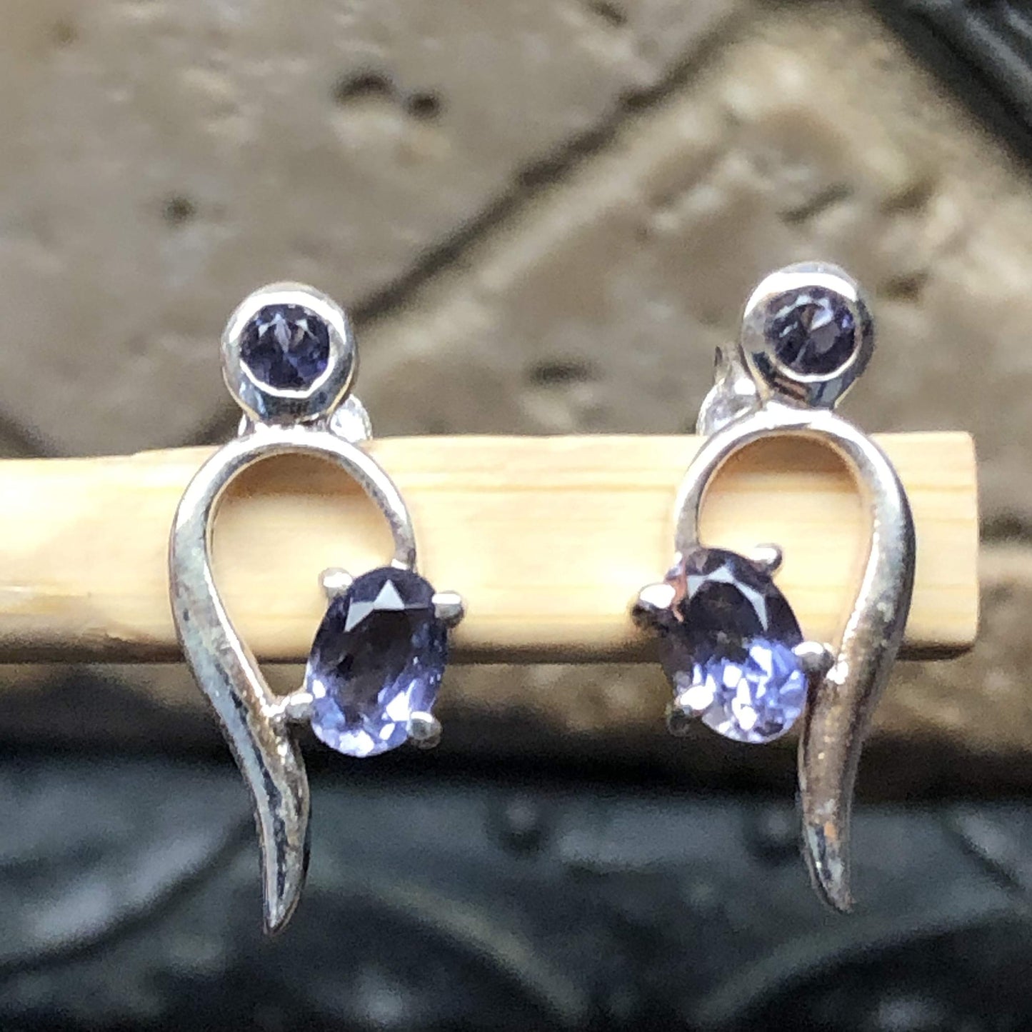 Natural Iolite 925 Solid Sterling Silver Earrings 18mm - Natural Rocks by Kala