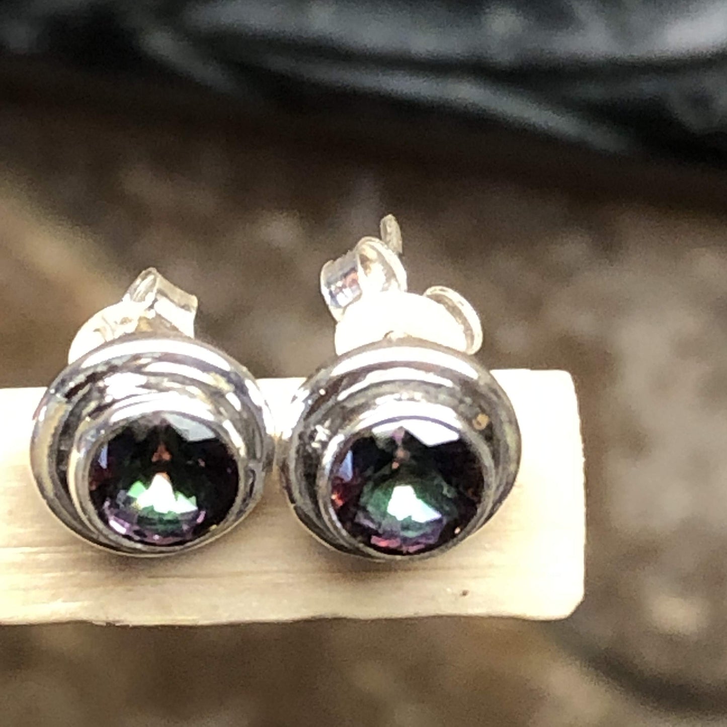 Gorgeous Mystic Topaz 925 Solid Sterling Silver Earrings 7mm - Natural Rocks by Kala