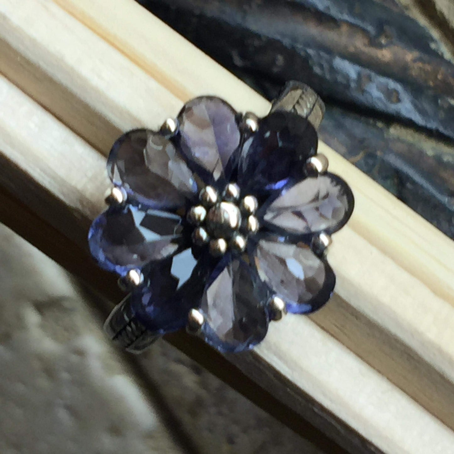 Natural 6ct Iolite 925 Solid Sterling Silver Ring Size 6, 7, 8, 9 - Natural Rocks by Kala