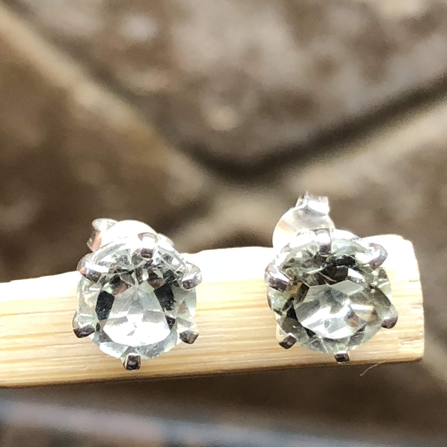 Natural 2ct Green Amethyst 925 Solid Sterling Silver Earrings 7mm - Natural Rocks by Kala