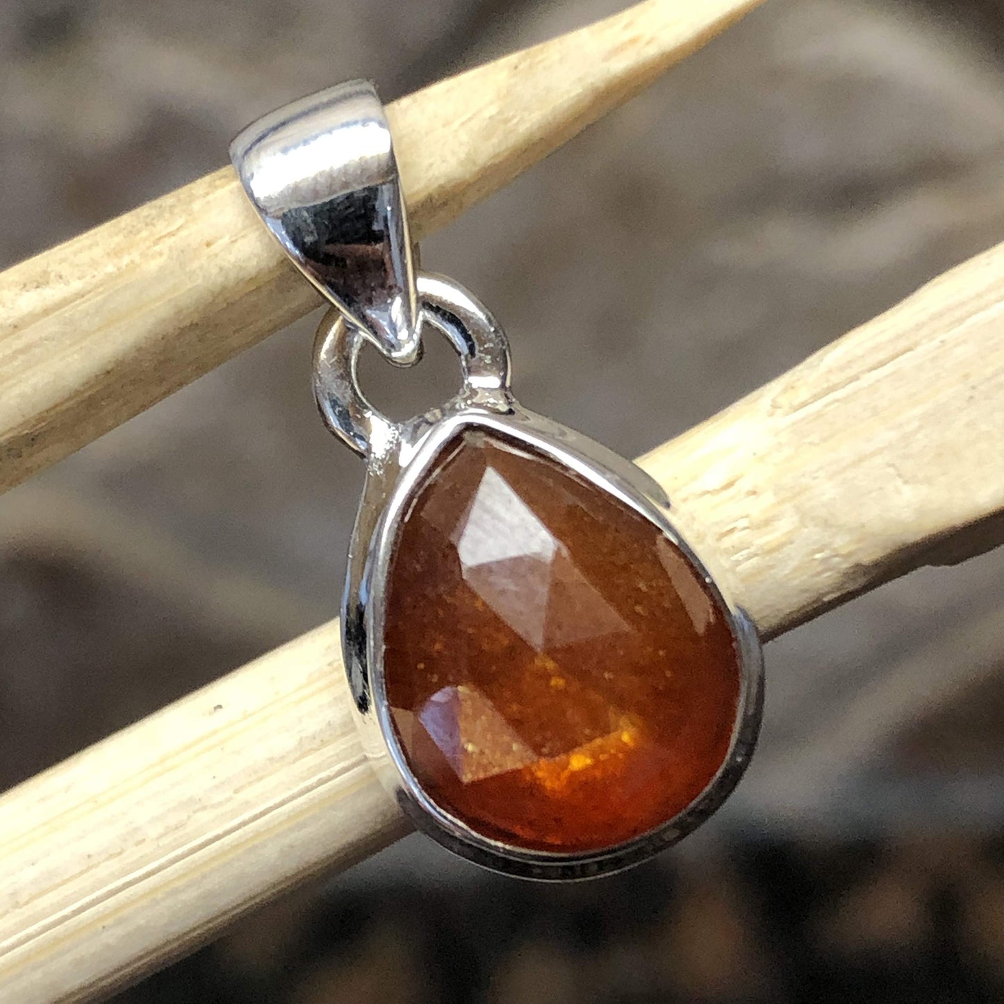 Natural Orange Kyanite 925 Solid Sterling Silver Pendant 18mm - Natural Rocks by Kala