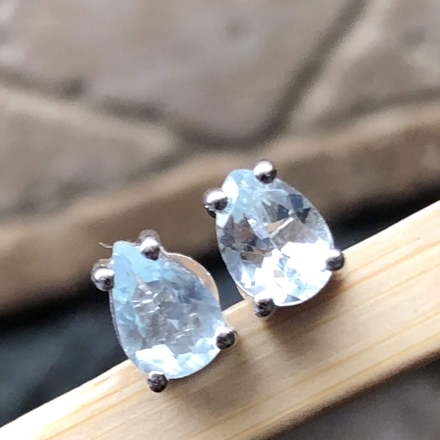 Natural 2ct Blue Aquamarine 925 Solid Sterling Silver Earrings 6mm - Natural Rocks by Kala