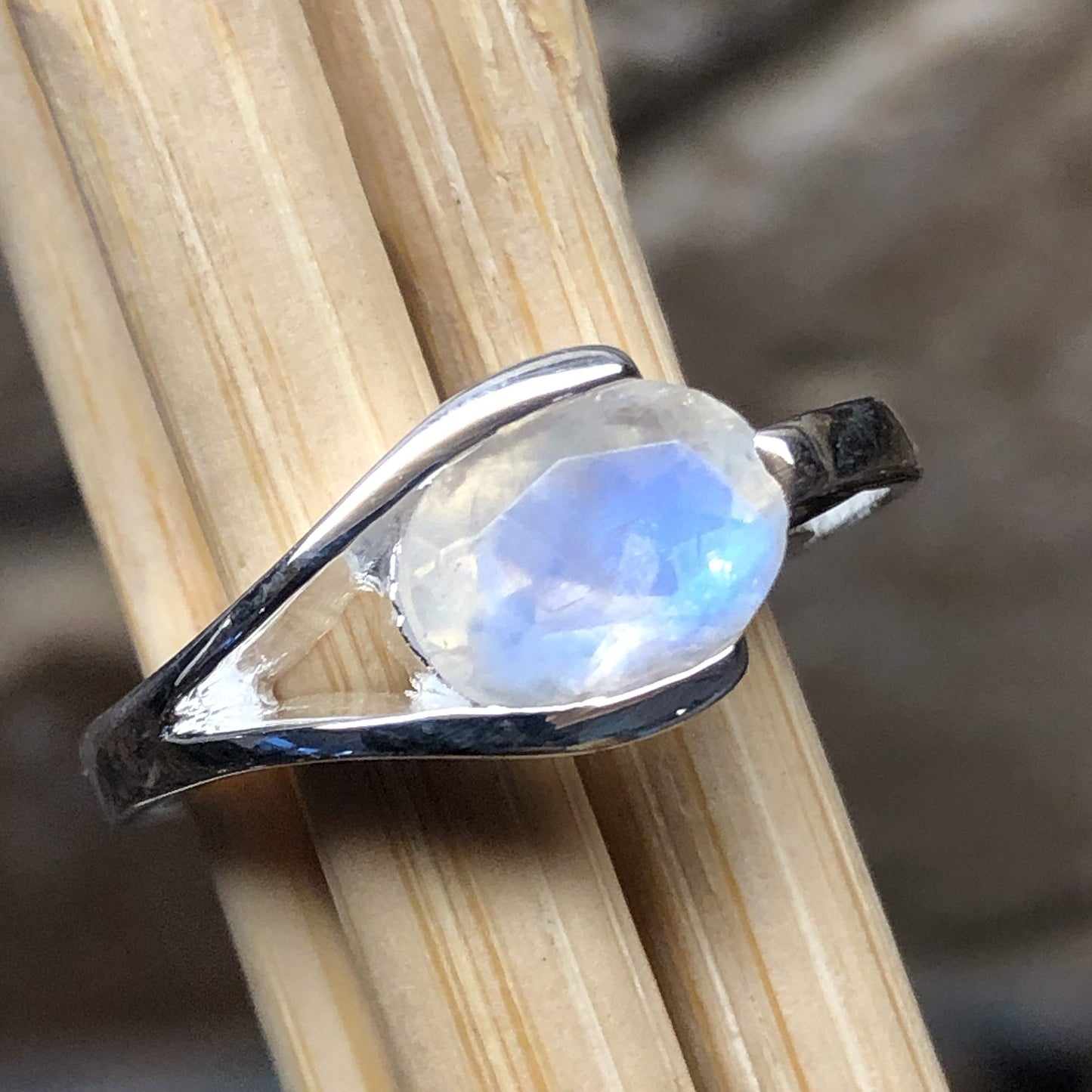 Natural Rainbow Moonstone 925 Sterling Silver Engagement Ring Size 4.5, 5, 6, 6.5, 8.75, 9, 10 - Natural Rocks by Kala