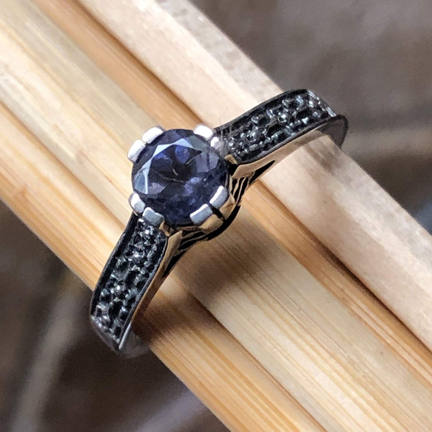 Natural Iolite 925 Solid Sterling Silver Engagement Filigree Ring Size 6, 7, 9 - Natural Rocks by Kala