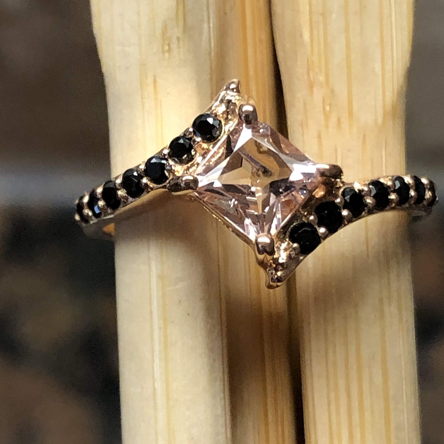Natural 1ct Peach Morganite, Spinel 14k Rose Gold Over Sterling Silver Engagement Ring Size 5, 6, 7, 8, 9 - Natural Rocks by Kala
