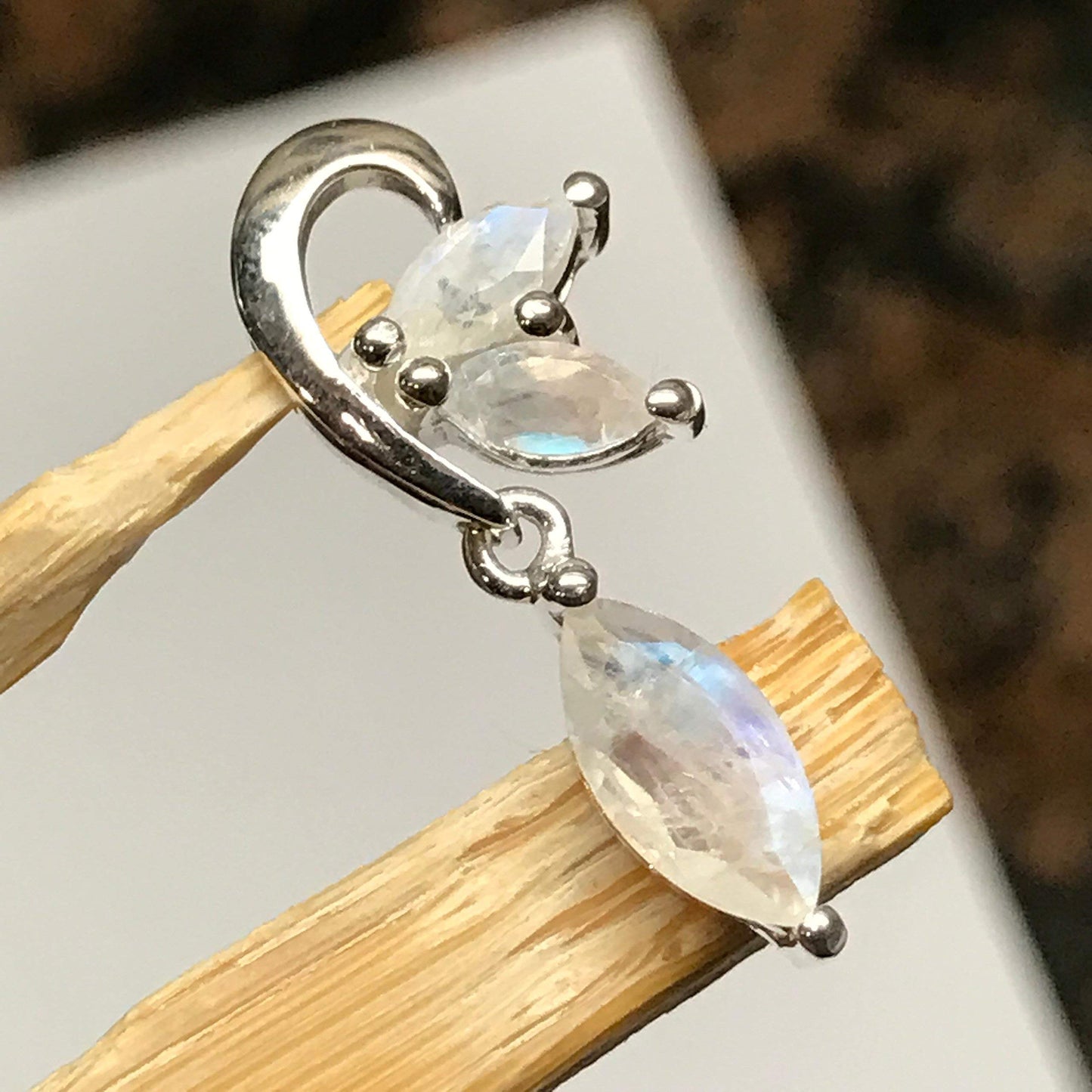 Natural Rainbow Moonstone 925 Solid Sterling Silver Pendant 26mm - Natural Rocks by Kala