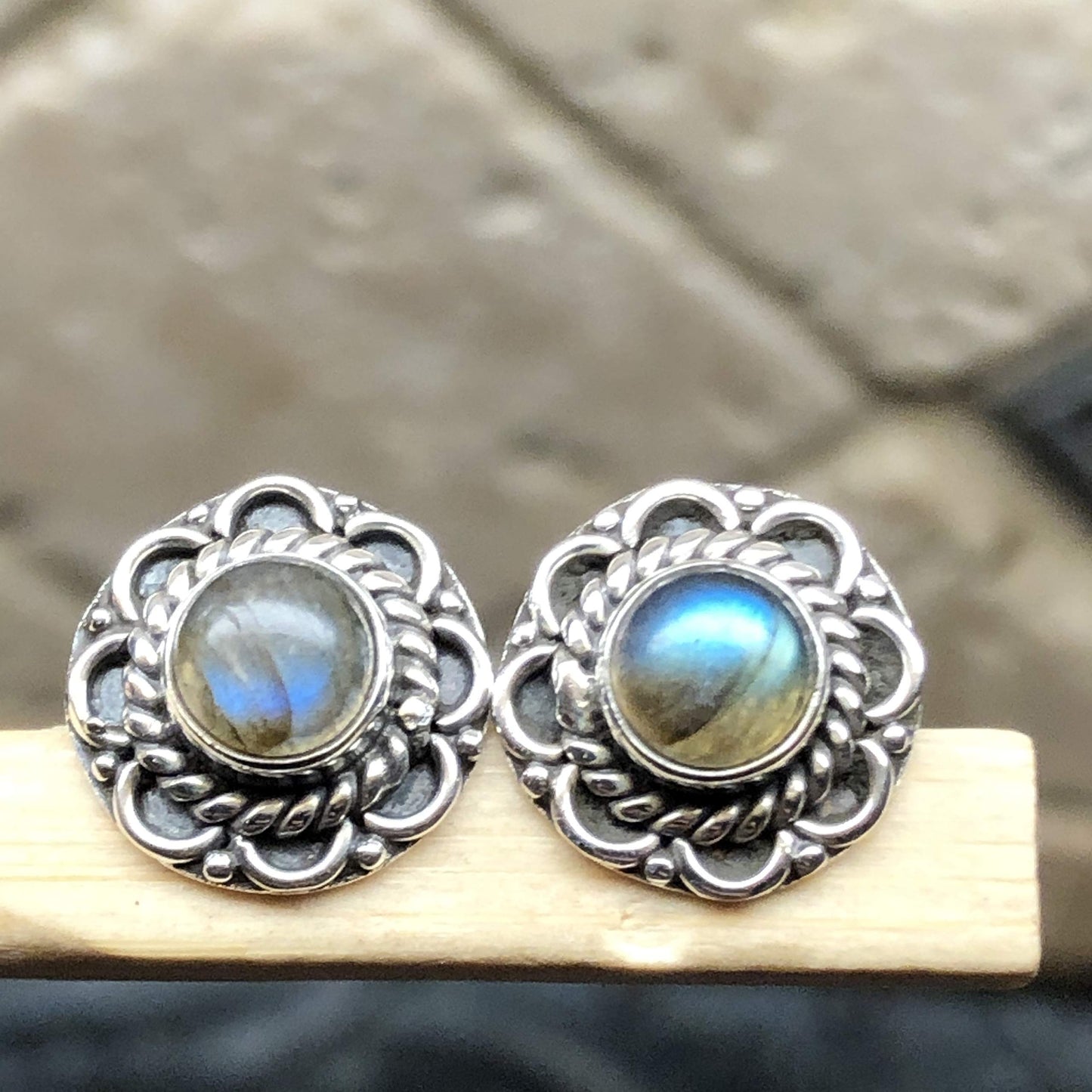 Natural Blue Labradorite 925 Sterling Silver Earrings 10mm - Natural Rocks by Kala