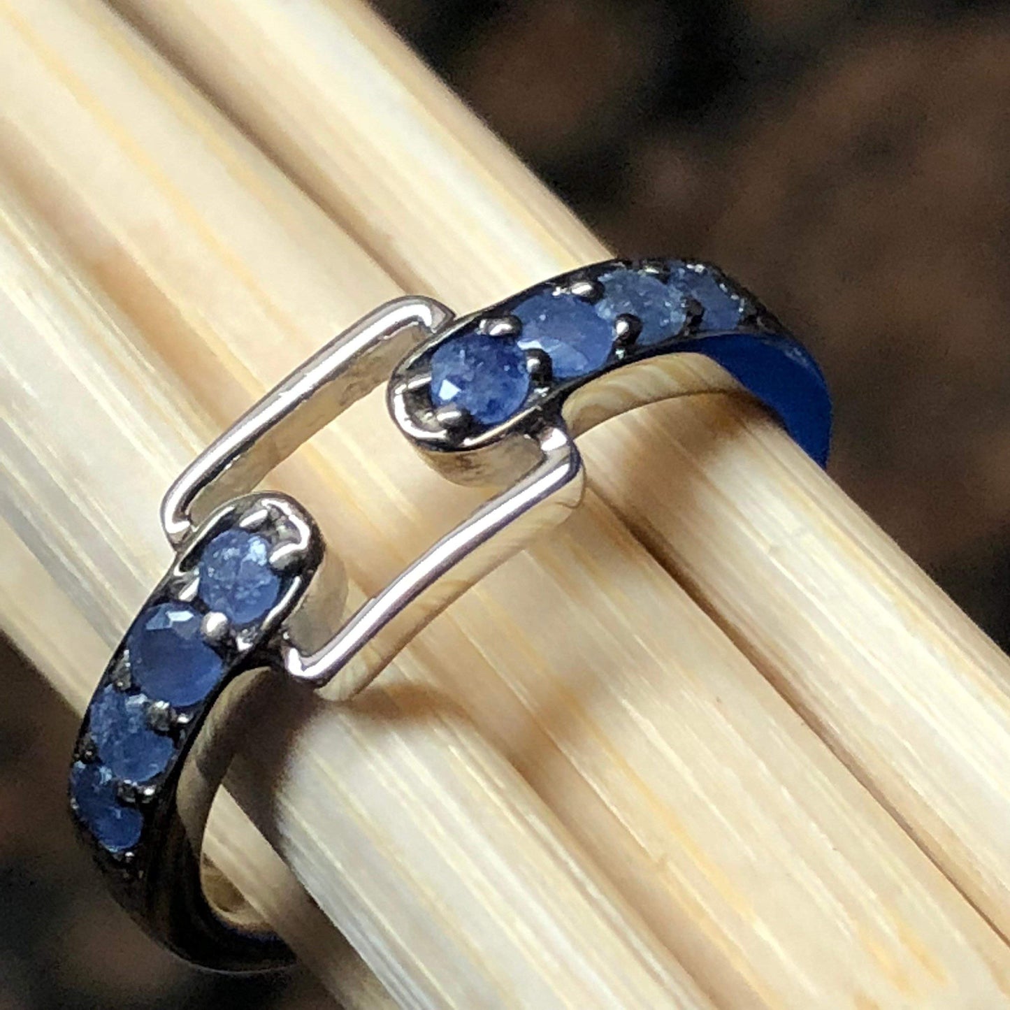Natural Blue Sapphire 925 Solid Sterling Silver Ring Size 6, 7, 8, 9 - Natural Rocks by Kala