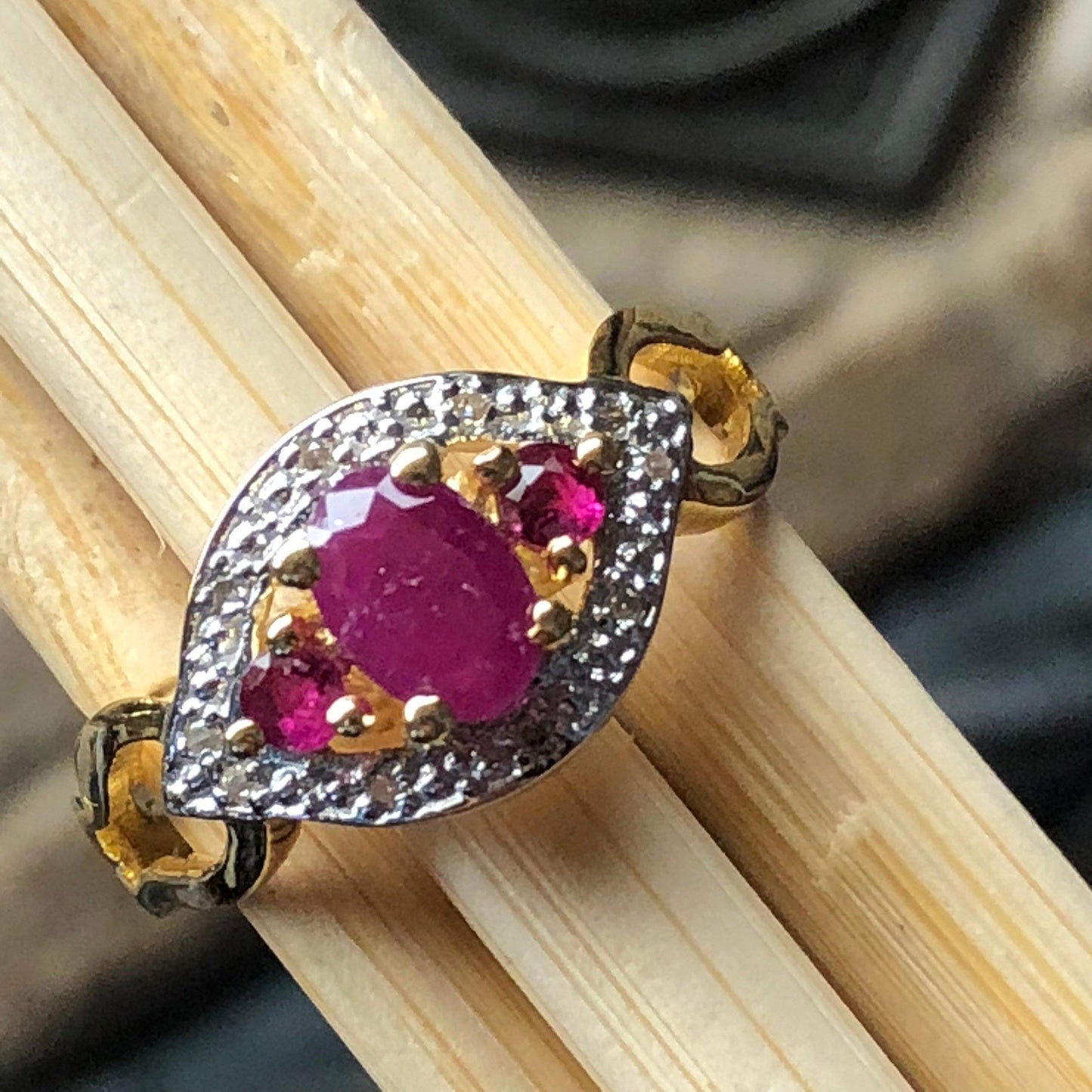 Natural Ruby, White Diamond 14k Gold Over Sterling Silver Engagement Ring Size 6, 8 - Natural Rocks by Kala