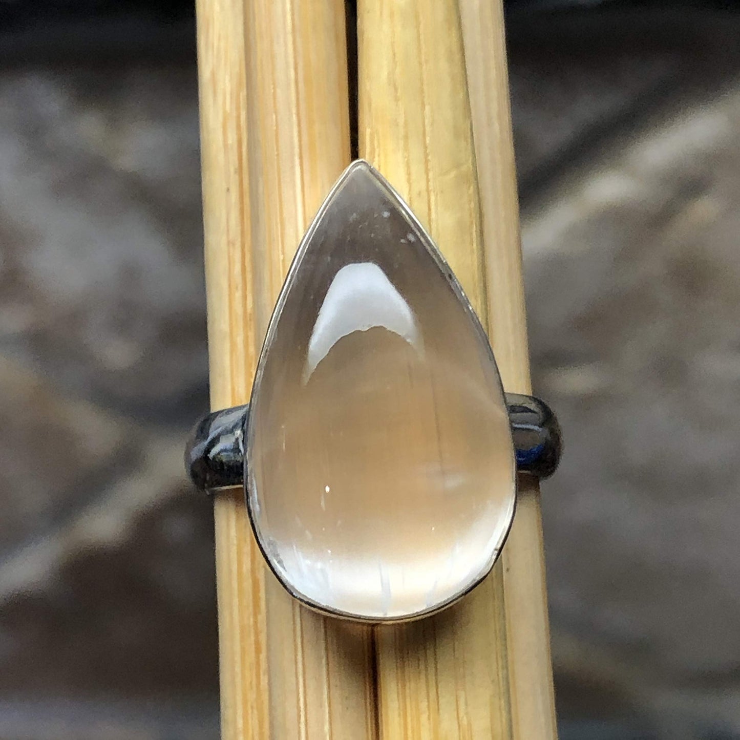Genuine White Selenite 925 Solid Sterling Silver Ring Size 8.25 - Natural Rocks by Kala