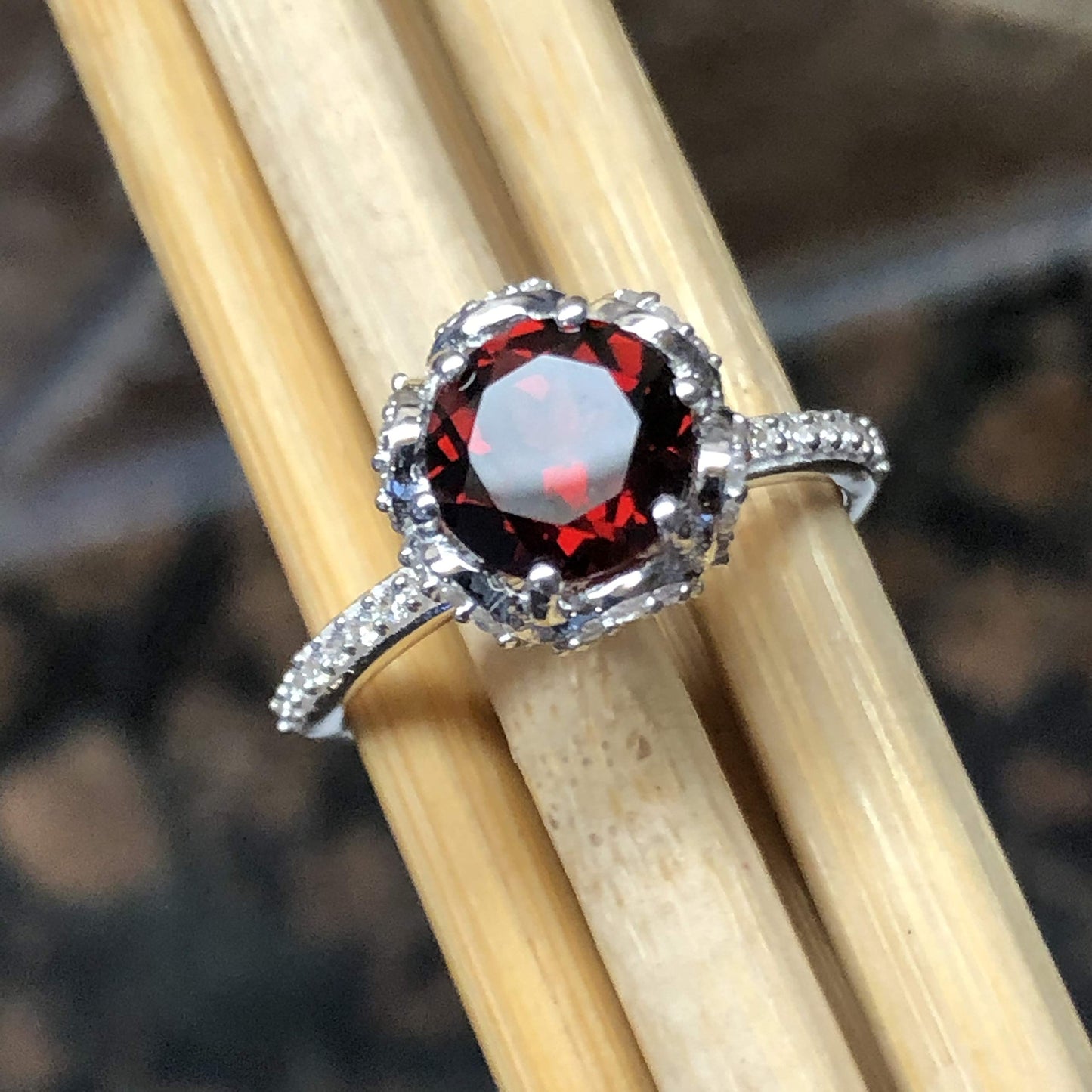 Natural 1.5ct Pyrope Garnet 925 Solid Sterling Silver Engagement Ring Size 5, 6, 7, 8, 9 - Natural Rocks by Kala