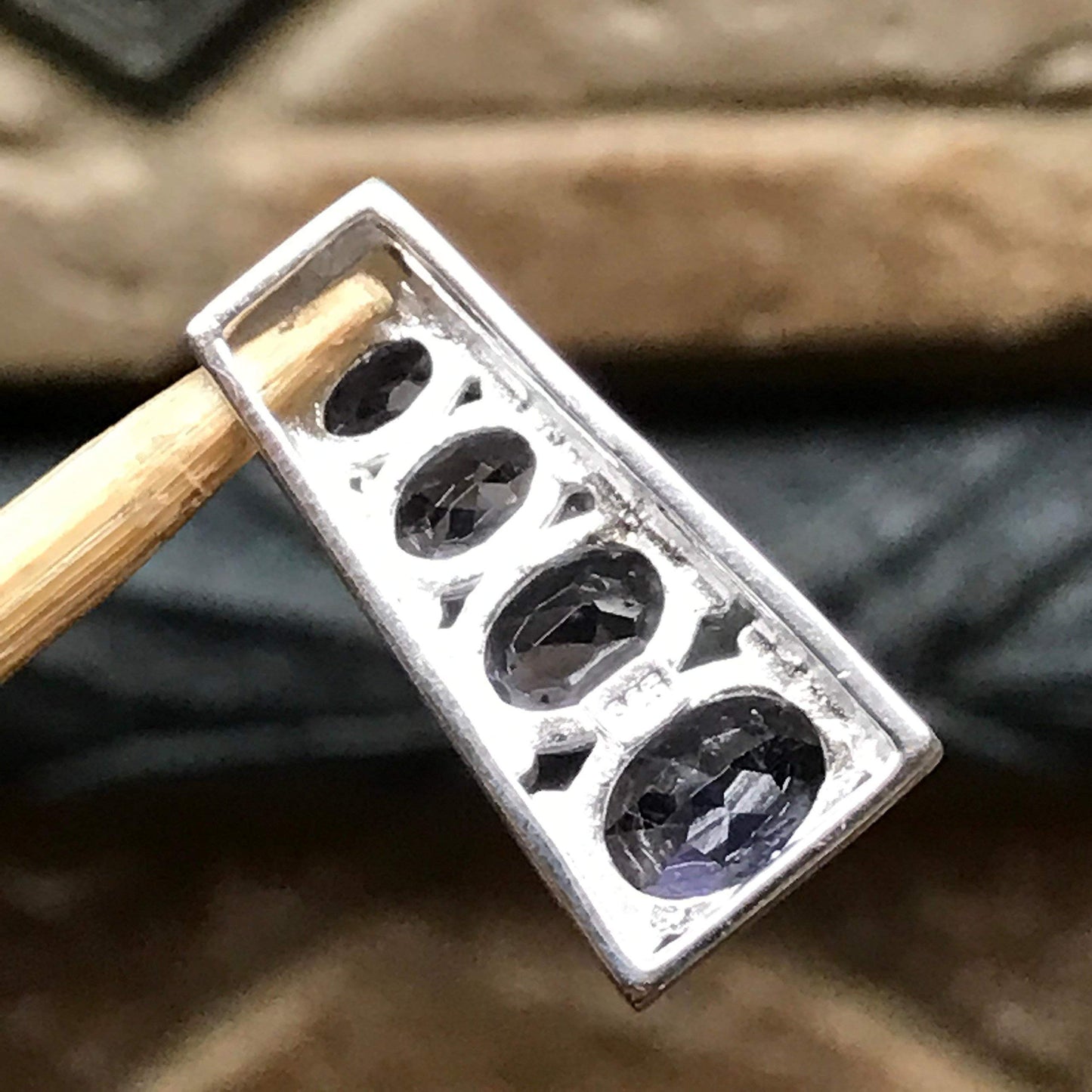 Genuine 2ct Iolite 925 Solid Sterling Silver Pendant 20mm - Natural Rocks by Kala