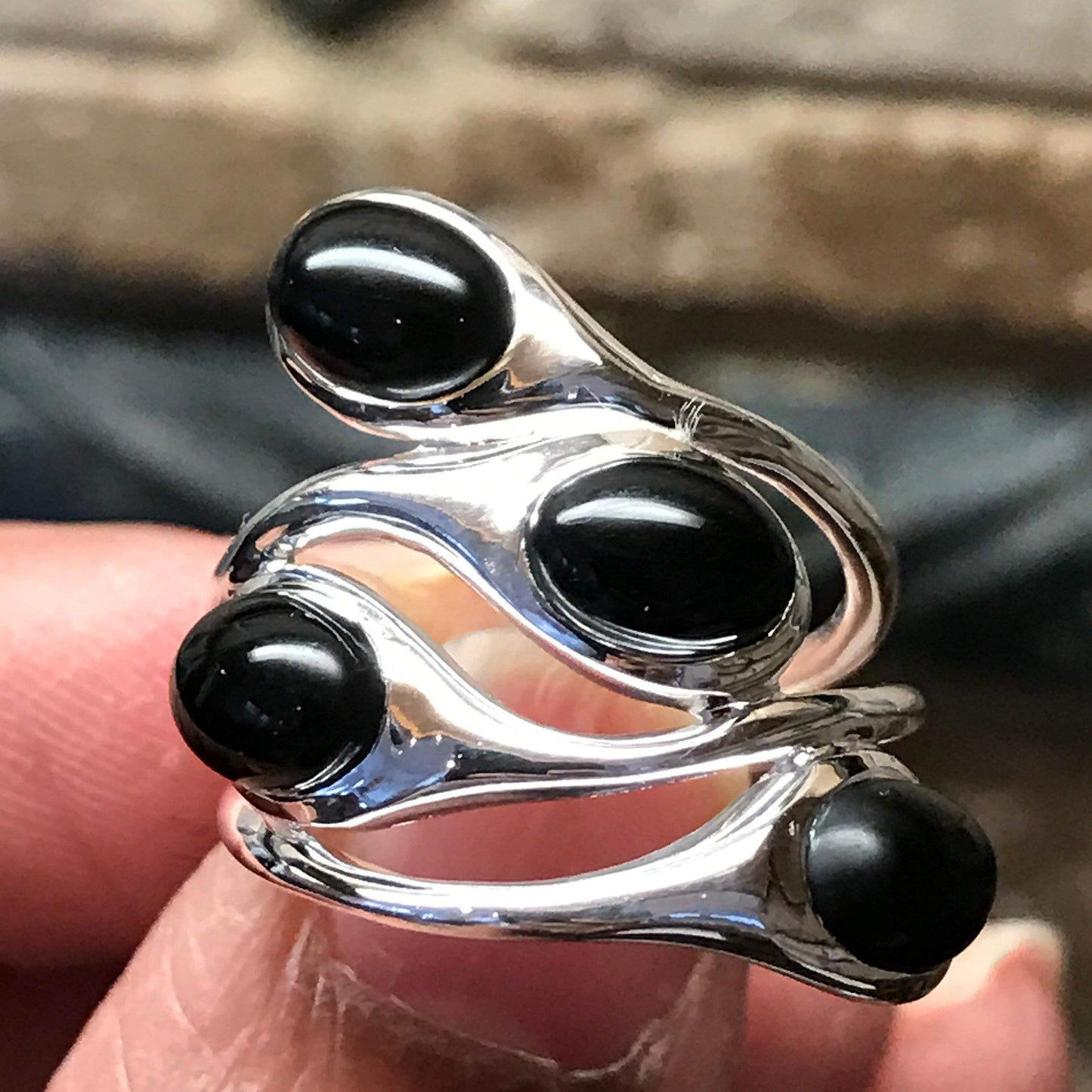 Genuine Black Onyx 925 Solid Sterling Silver Designer Stackable Ring Size 6, 7, 8 - Natural Rocks by Kala