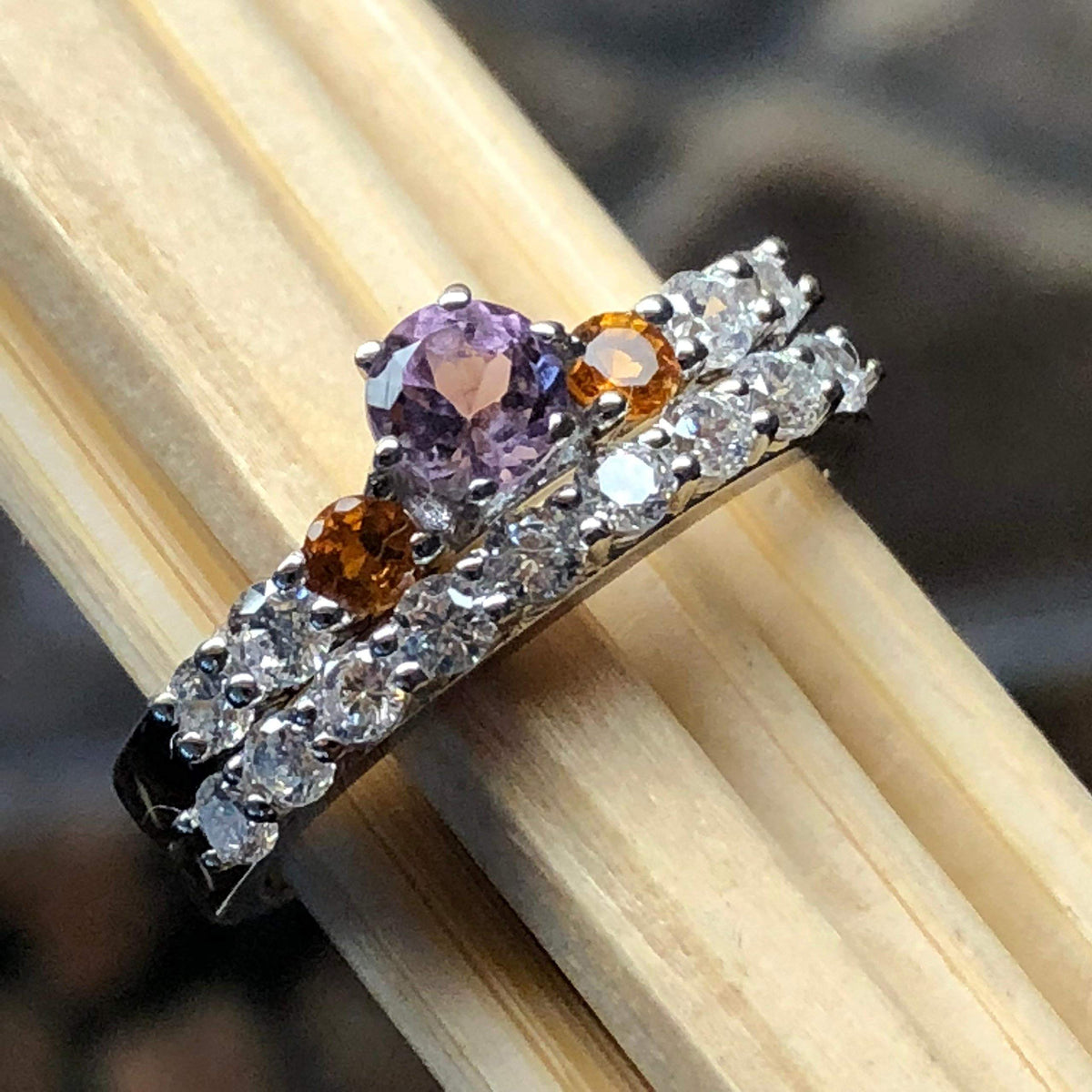 Natural Purple Amethyst, Citrine 925 Solid Sterling Silver Engagement Ring  Size 6, 7, 8, 9