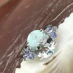 Natural 2ct Aquamarine, Blue Tanzanite 925 Solid Sterling Silver Ring Size 5, 6, 7, 8, 9 - Natural Rocks by Kala