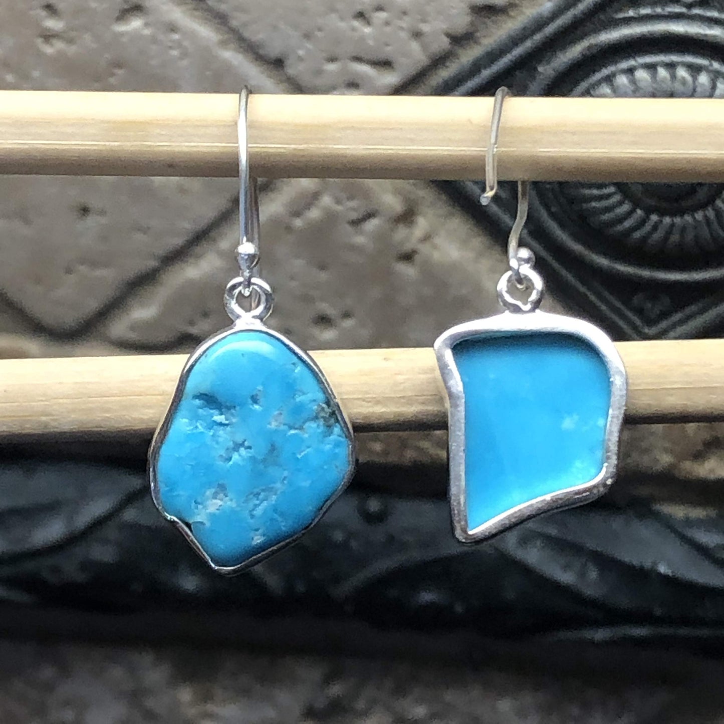 Natural Sleeping Beauty Turquoise 925 Solid Sterling Silver Earrings 30mm - Natural Rocks by Kala