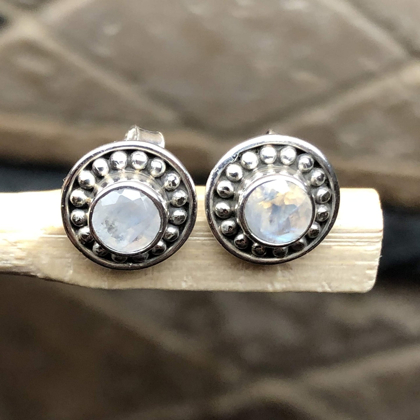 Natural Rainbow Moonstone 925 Solid Sterling Silver Earrings 10mm - Natural Rocks by Kala