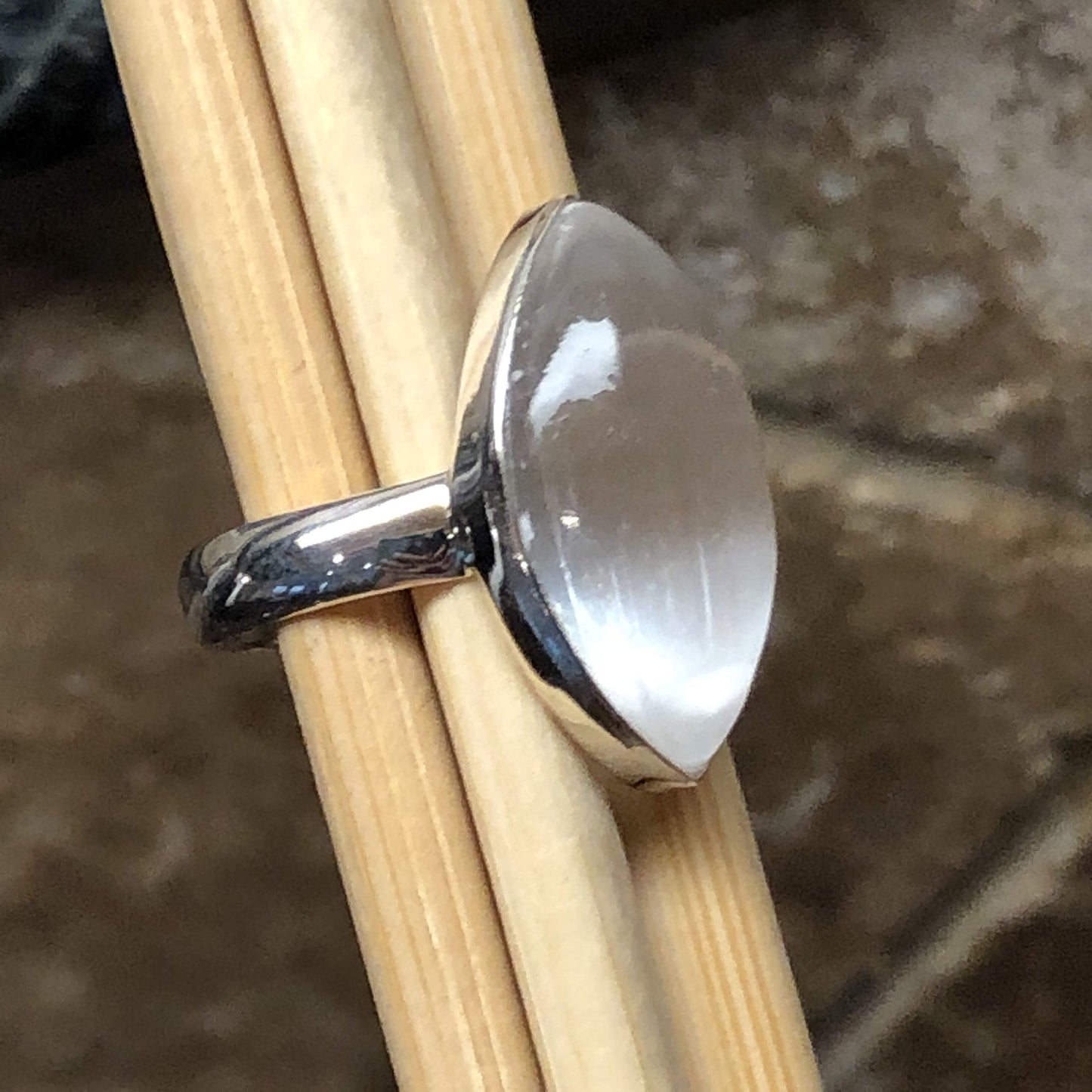 Genuine White Selenite 925 Solid Sterling Silver Ring Size 8 - Natural Rocks by Kala