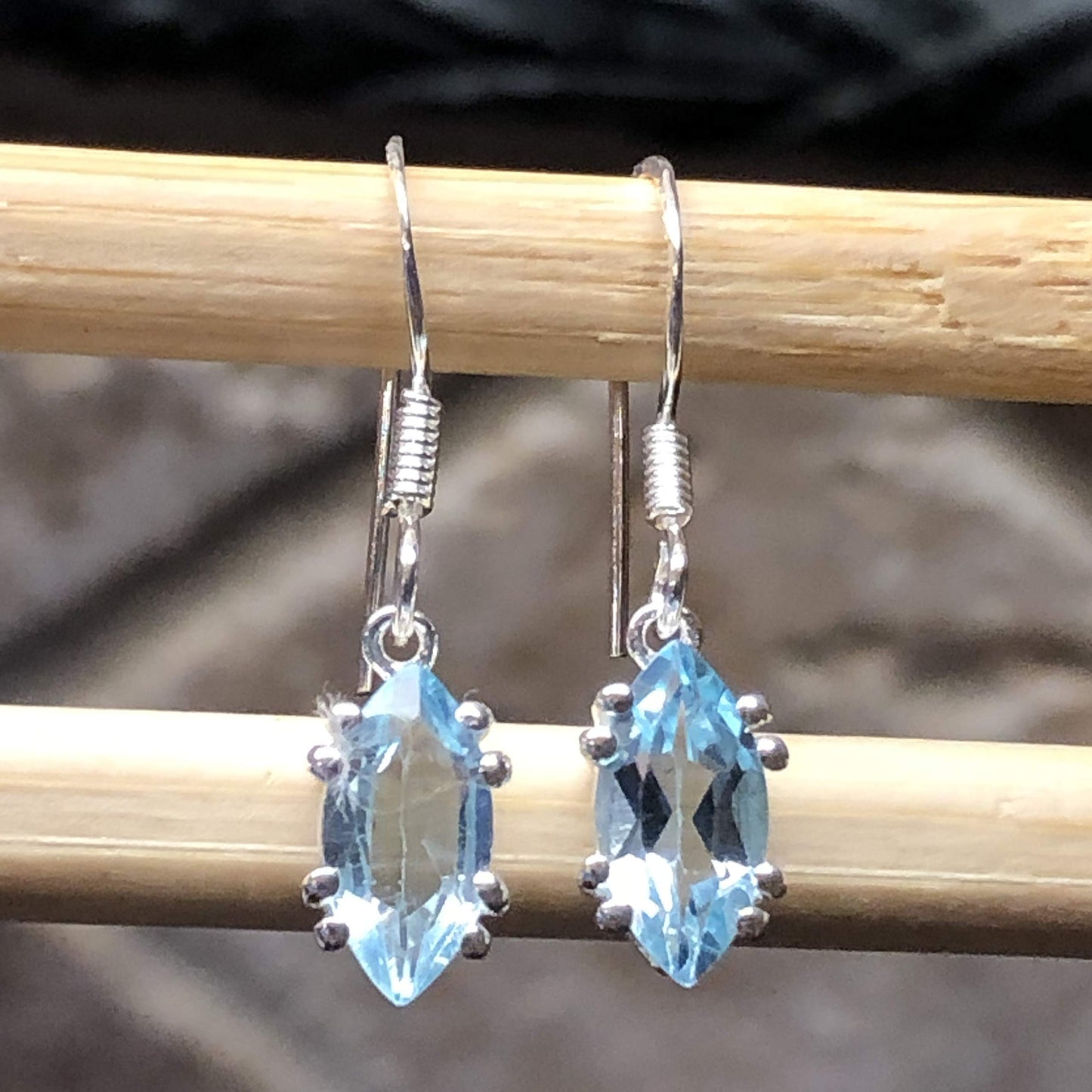 Natural 2ct Blue Topaz 925 Sterling Silver Earrings 25mm - Natural Rocks by Kala