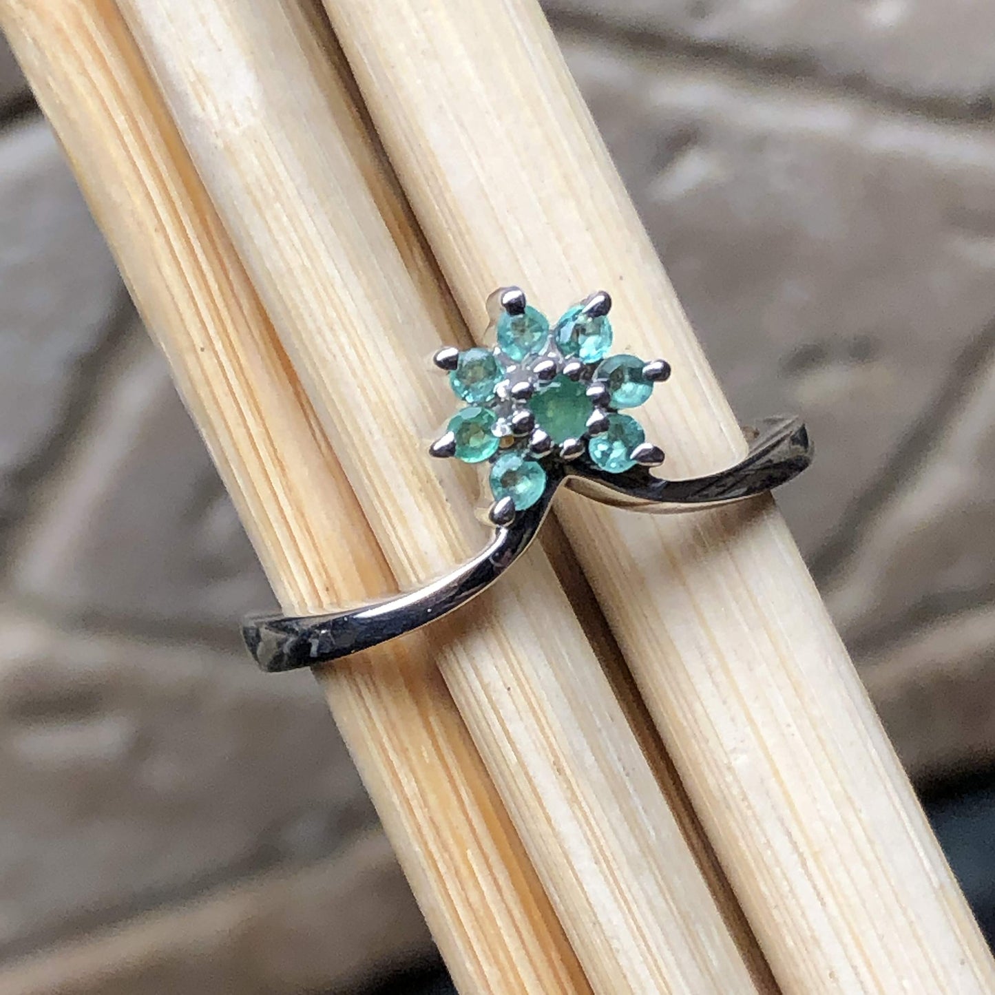 Natural Green Emerald 925 Solid Sterling Silver Engagement Ring Size 6, 7, 8, 9 - Natural Rocks by Kala