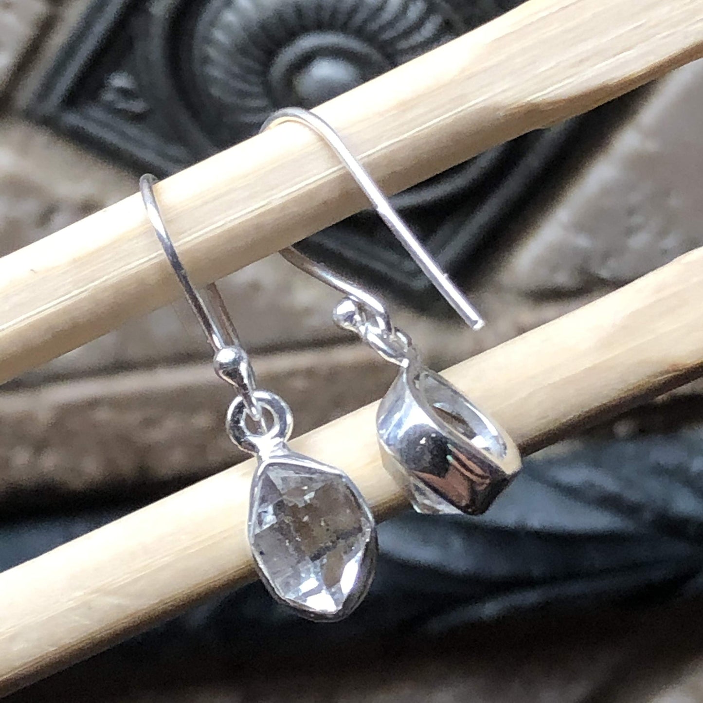 Natural Herkimer Diamond 925 Solid Sterling Silver Earrings 25mm - Natural Rocks by Kala