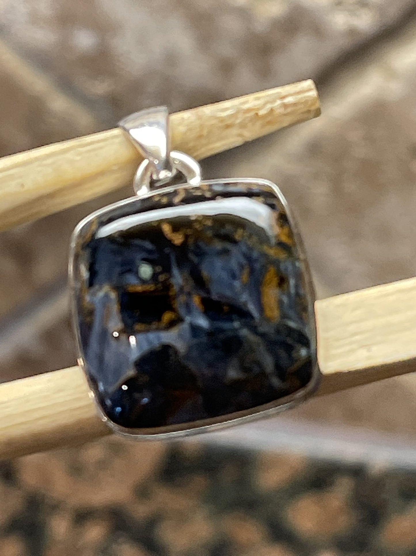Genuine Pietersite 925 Solid Sterling Silver Pendant 25mm - Natural Rocks by Kala