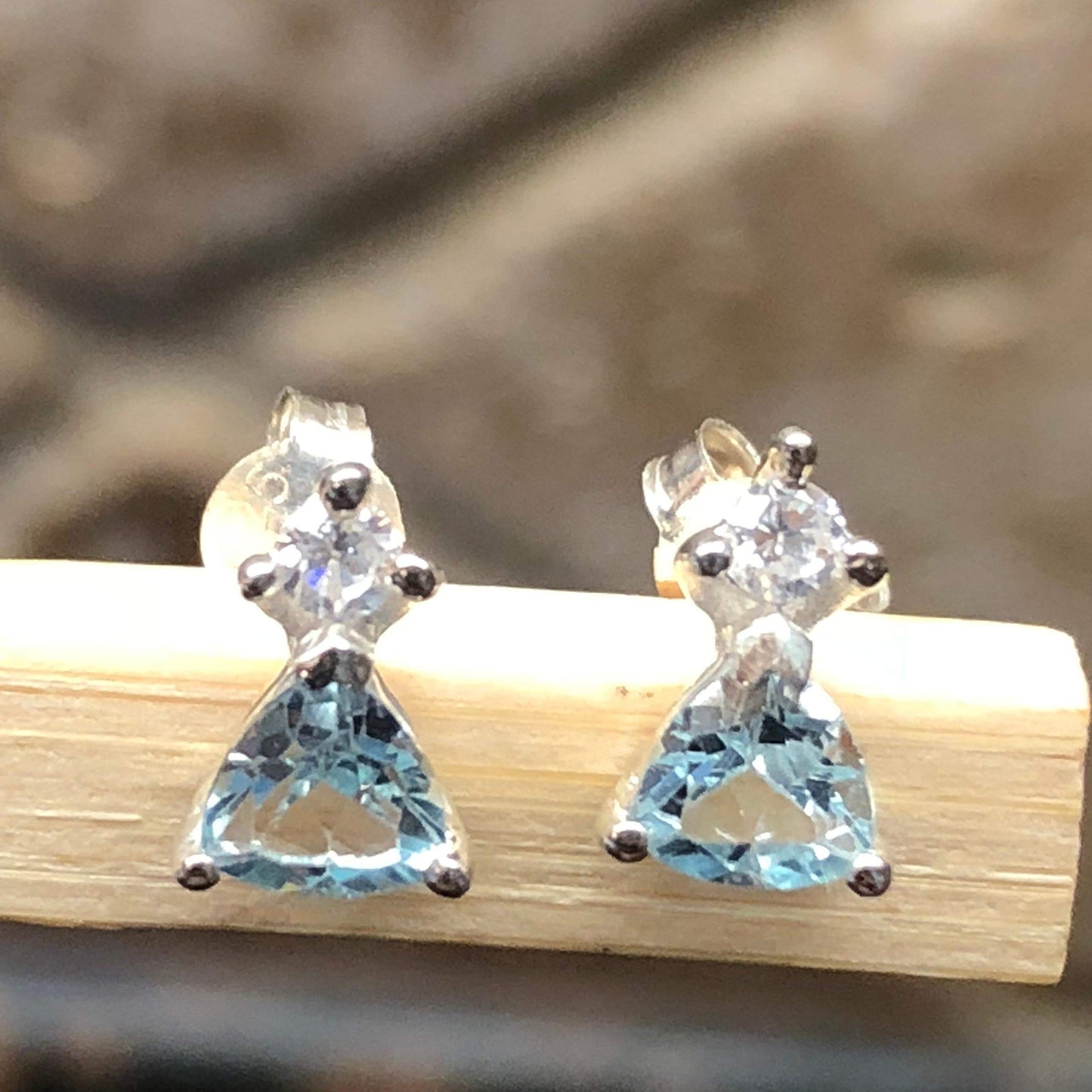 Genuine 2ct Blue Topaz 925 Solid Sterling Silver Stud Earrings 7mm - Natural Rocks by Kala