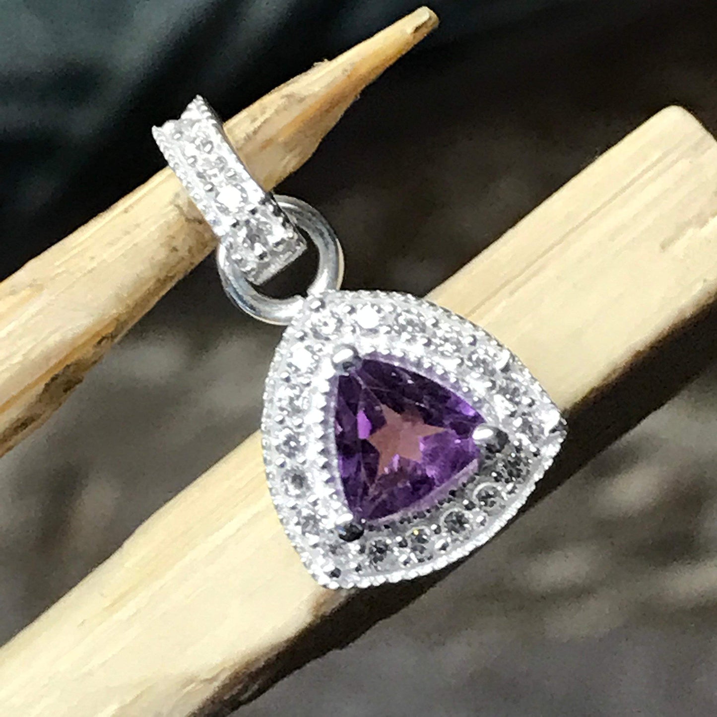 Natural Purple Amethyst 925 Solid Sterling Silver Pendant 20mm - Natural Rocks by Kala
