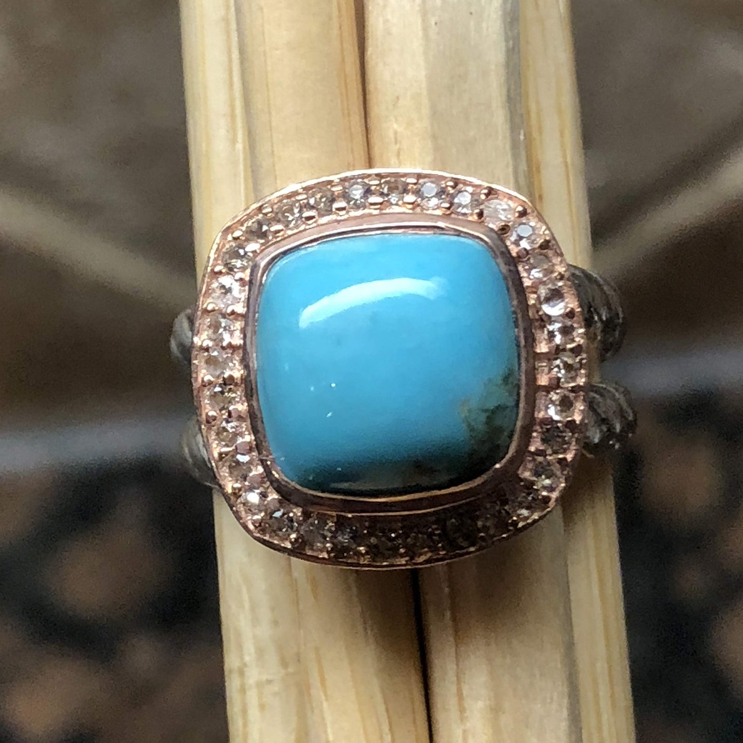 Natural Blue Mohave Turquoise 14k Rose Gold Over Solid Sterling Silver Ring Size 6, 7, 8, 9 - Natural Rocks by Kala