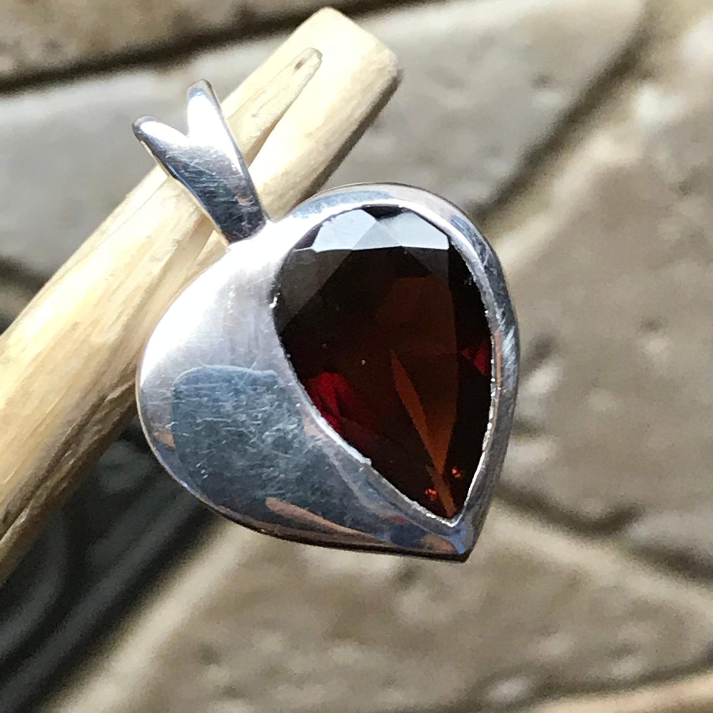 Natural 1ct Pyrope Garnet 925 Solid Sterling Silver Heart Pendant 20mm - Natural Rocks by Kala