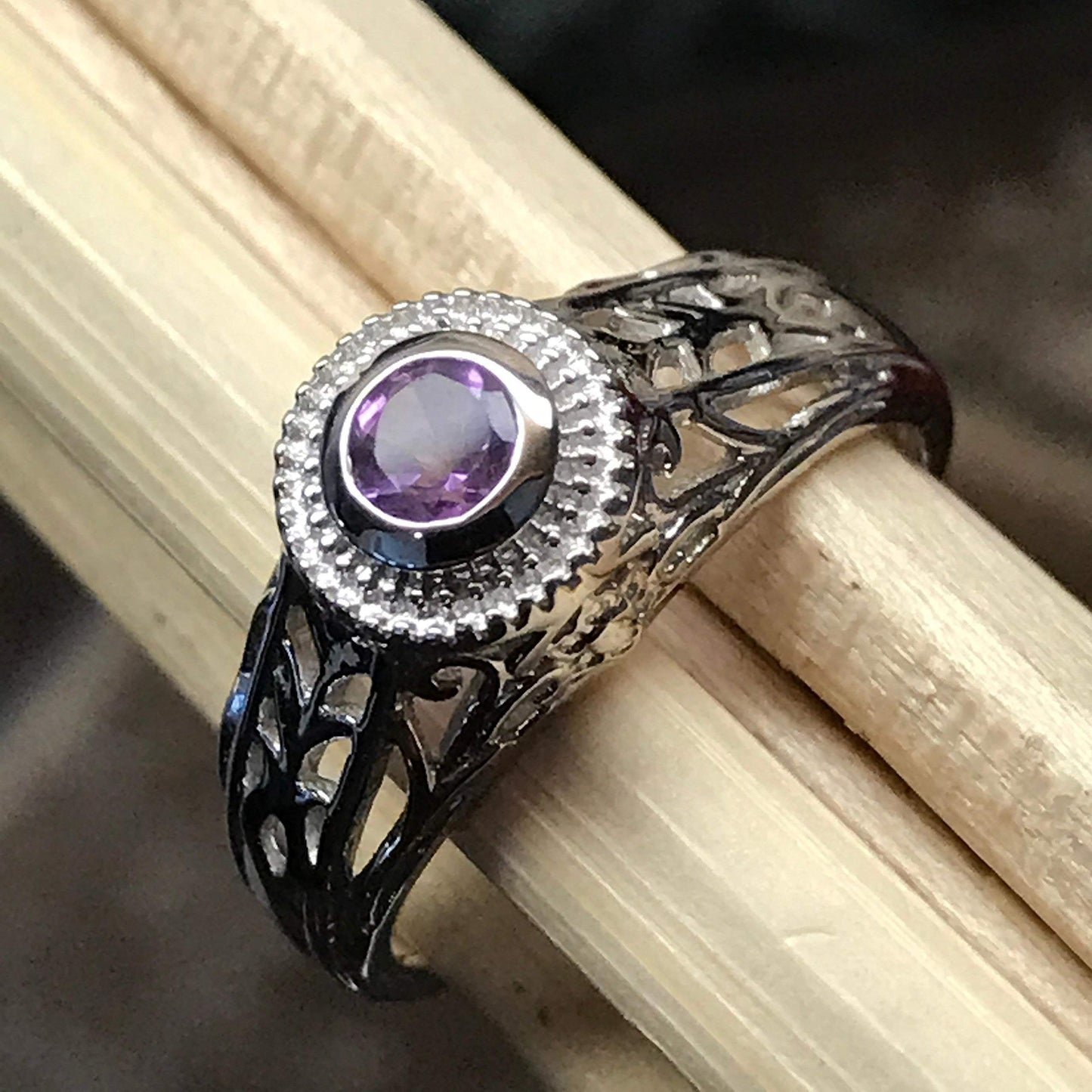 Natural Purple Amethyst 925 Solid Sterling Silver Engagement Ring Size 6, 7, 8 - Natural Rocks by Kala