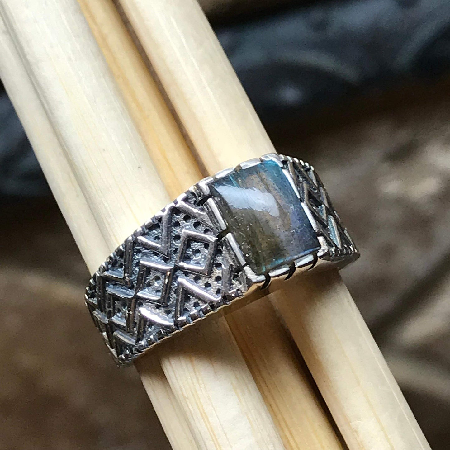 Natural Blue Labradorite 925 Sterling Silver Men's Ring Size 7, 8, 9, 10, 11 - Natural Rocks by Kala