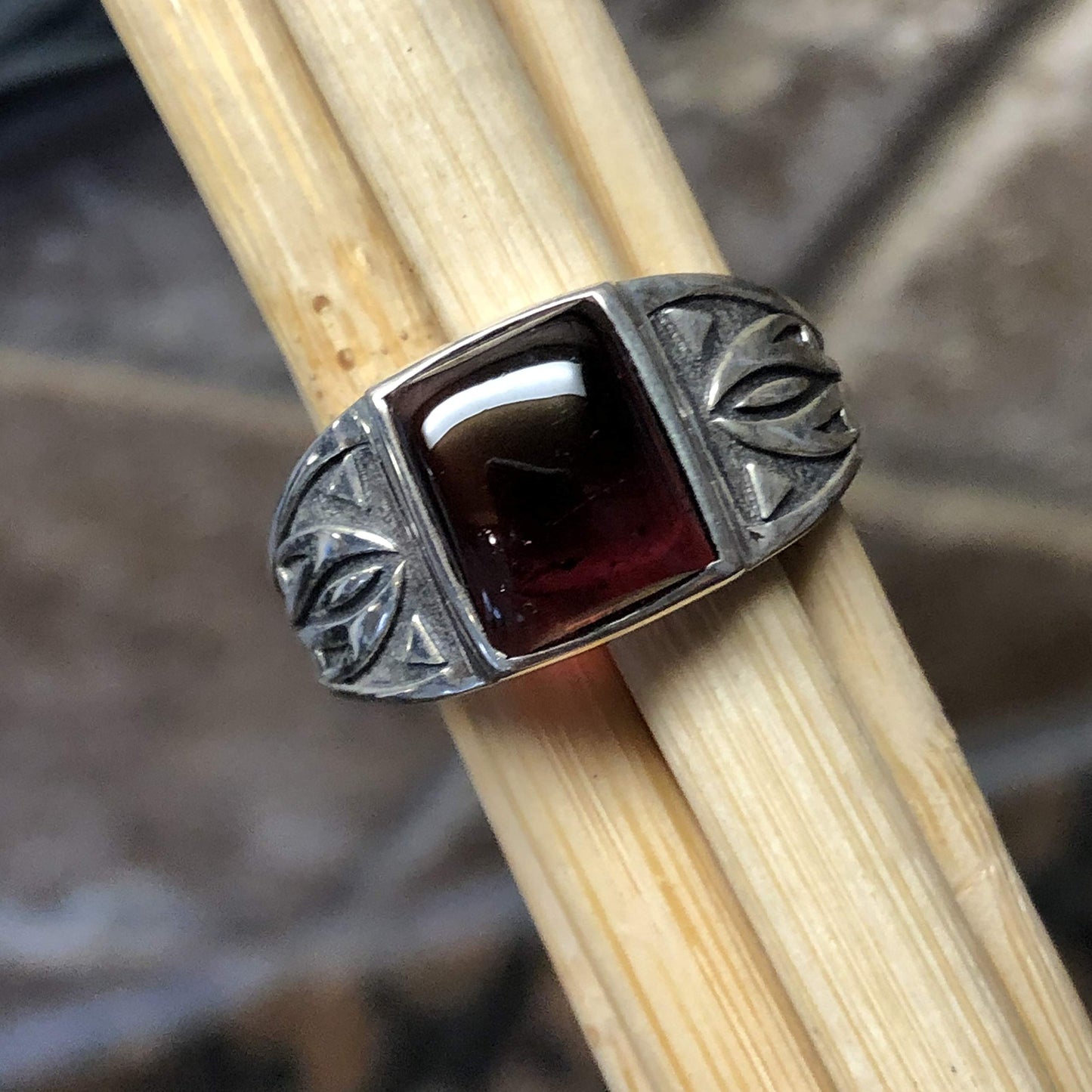 Natural 2ct Pyrope Garnet 925 Sterling Silver Men's Ring Size 7, 8, 9, 10, 1, 12, 13 - Natural Rocks by Kala