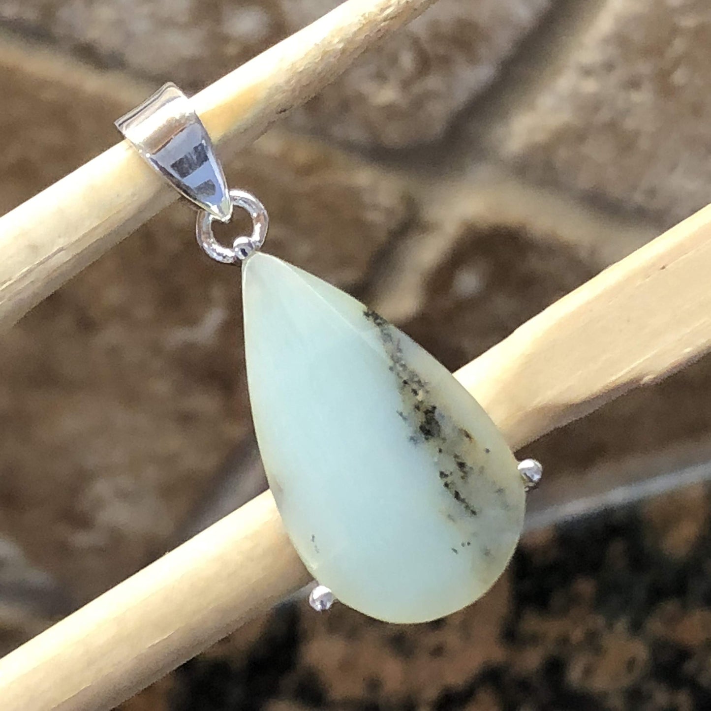 Natural Blue Peruvian Opal 925 Solid Sterling Silver Pendant 35mm - Natural Rocks by Kala