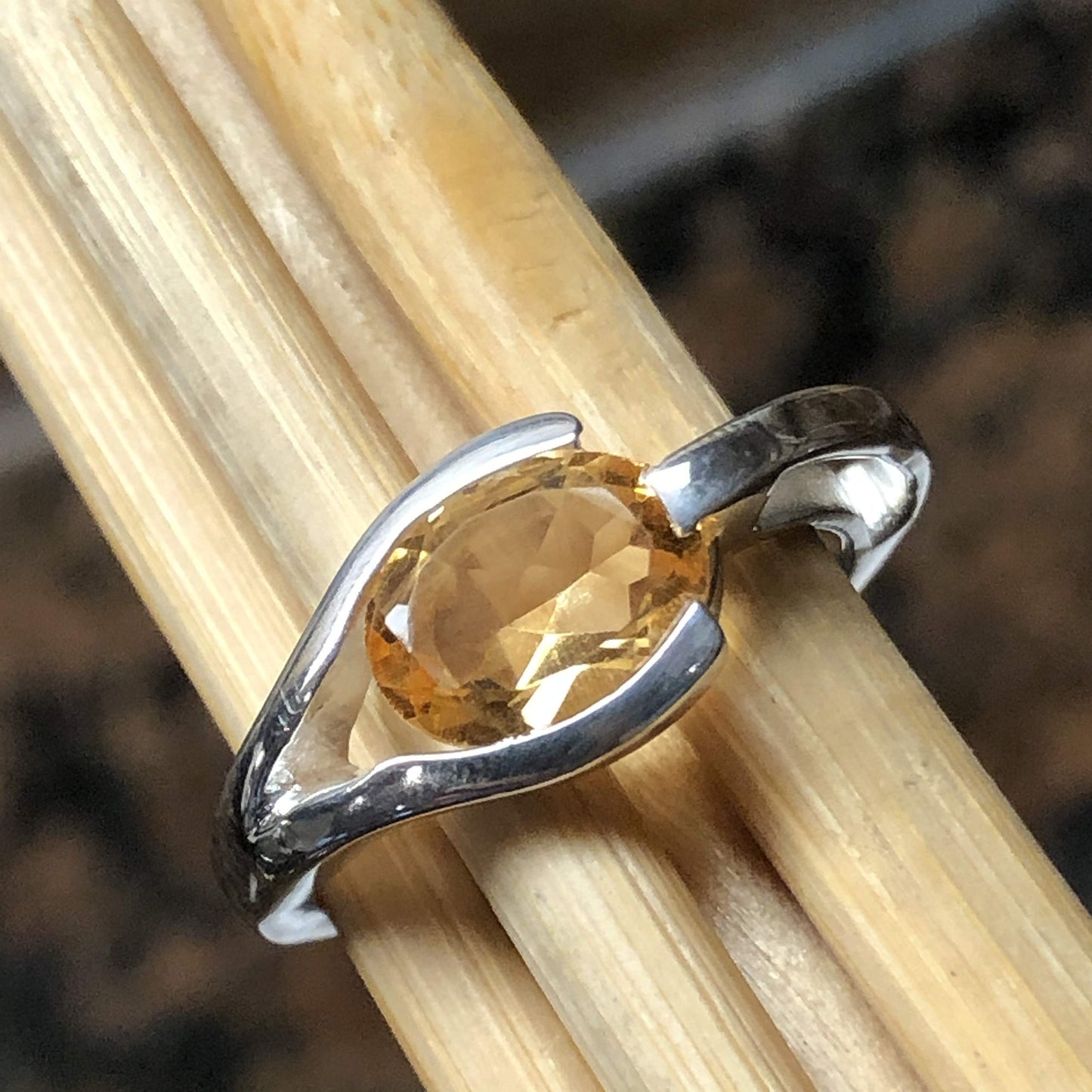 Natural 1.5ct Golden Citrine 925 Solid Sterling Silver Engagement Ring Size 6, 7, 8, 9 - Natural Rocks by Kala