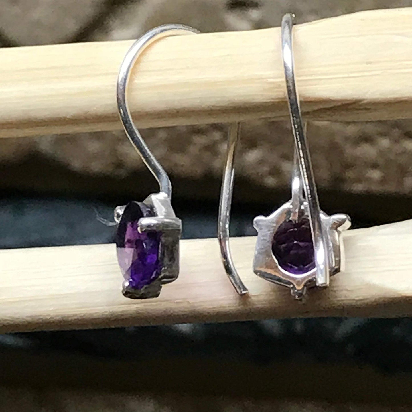 Genuine 2ct Purple Amethyst 925 Solid Sterling Silver Earrings 15mm - Natural Rocks by Kala