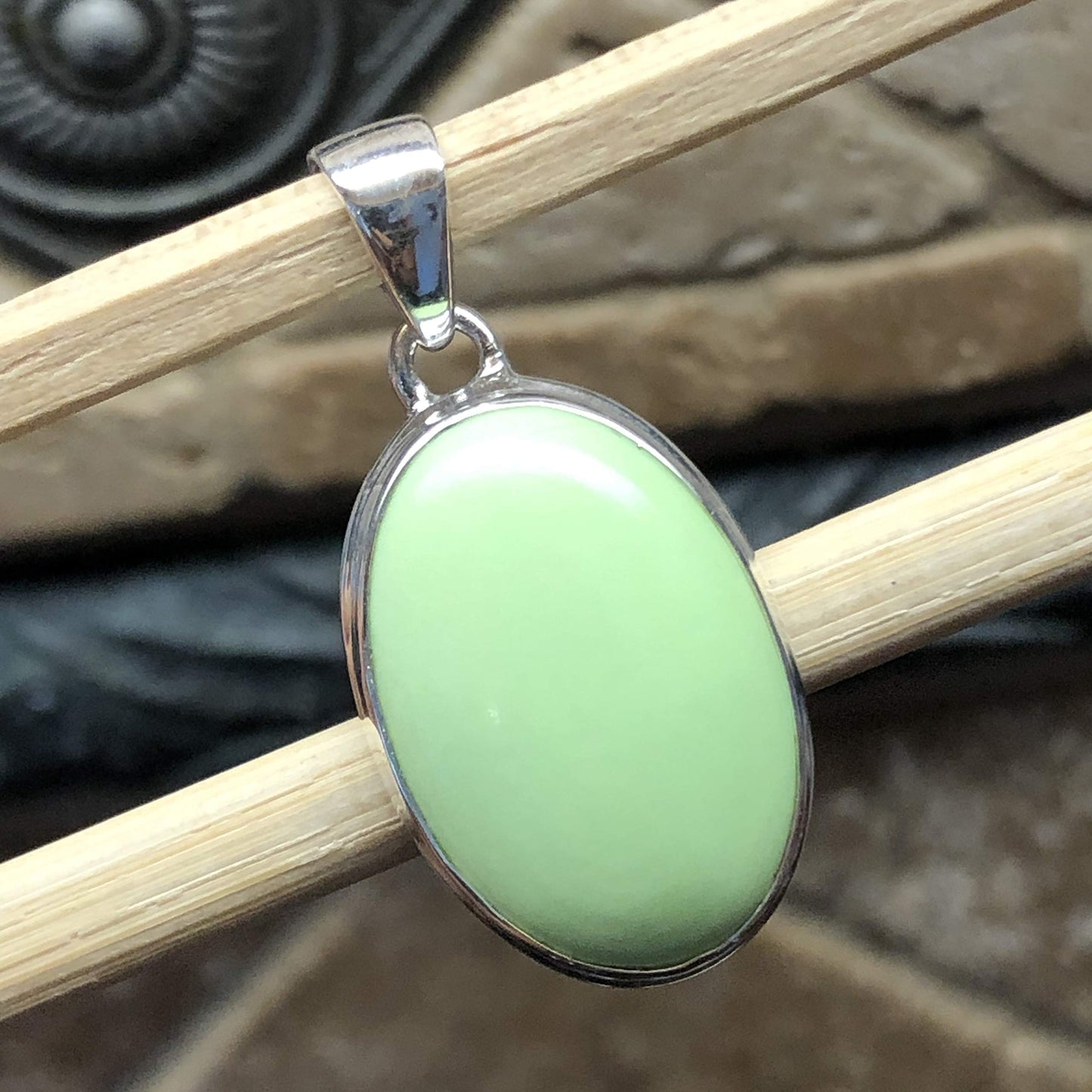 Natural Australian Lemon Chrysoprase 925 Sterling Silver Pendant 35mm - Natural Rocks by Kala