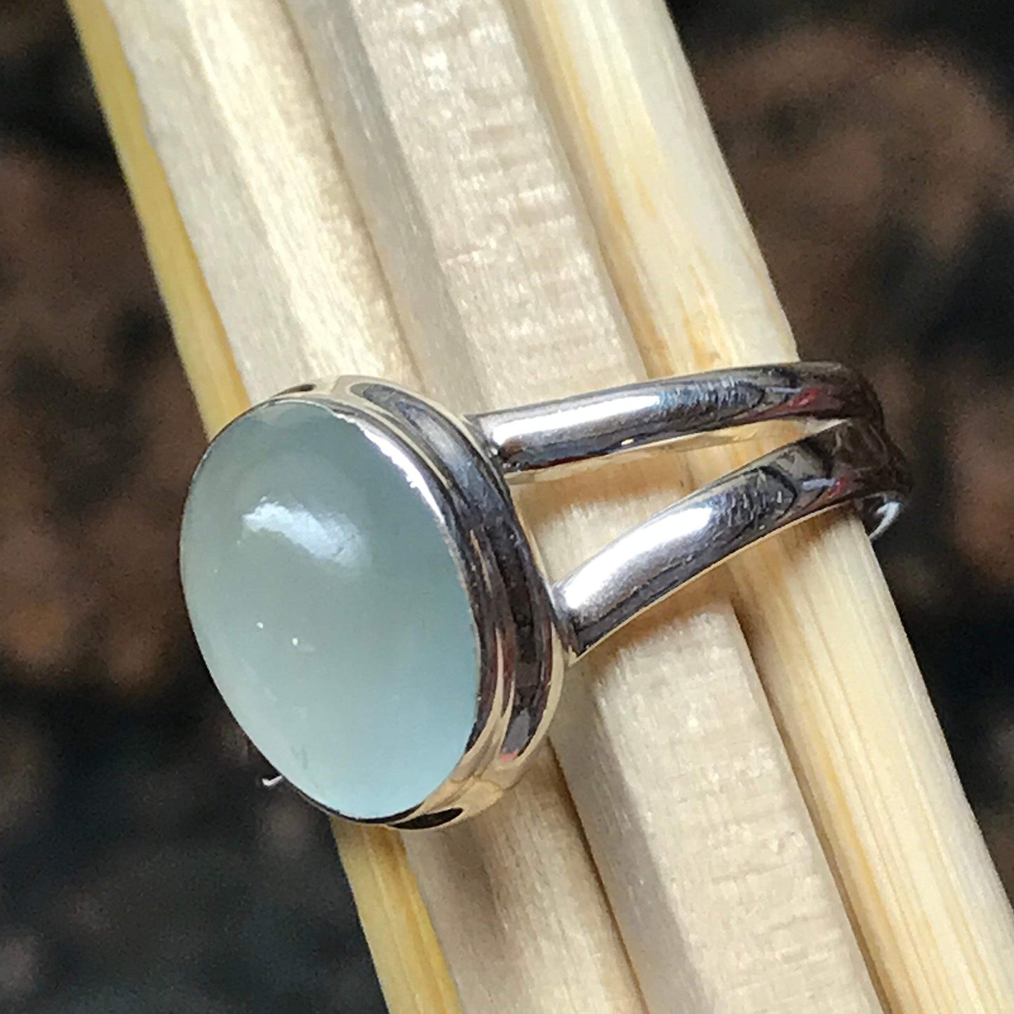 Natural Cabochon Aquamarine 925 Solid Sterling Silver Engagement Ring Size 6, 7 - Natural Rocks by Kala