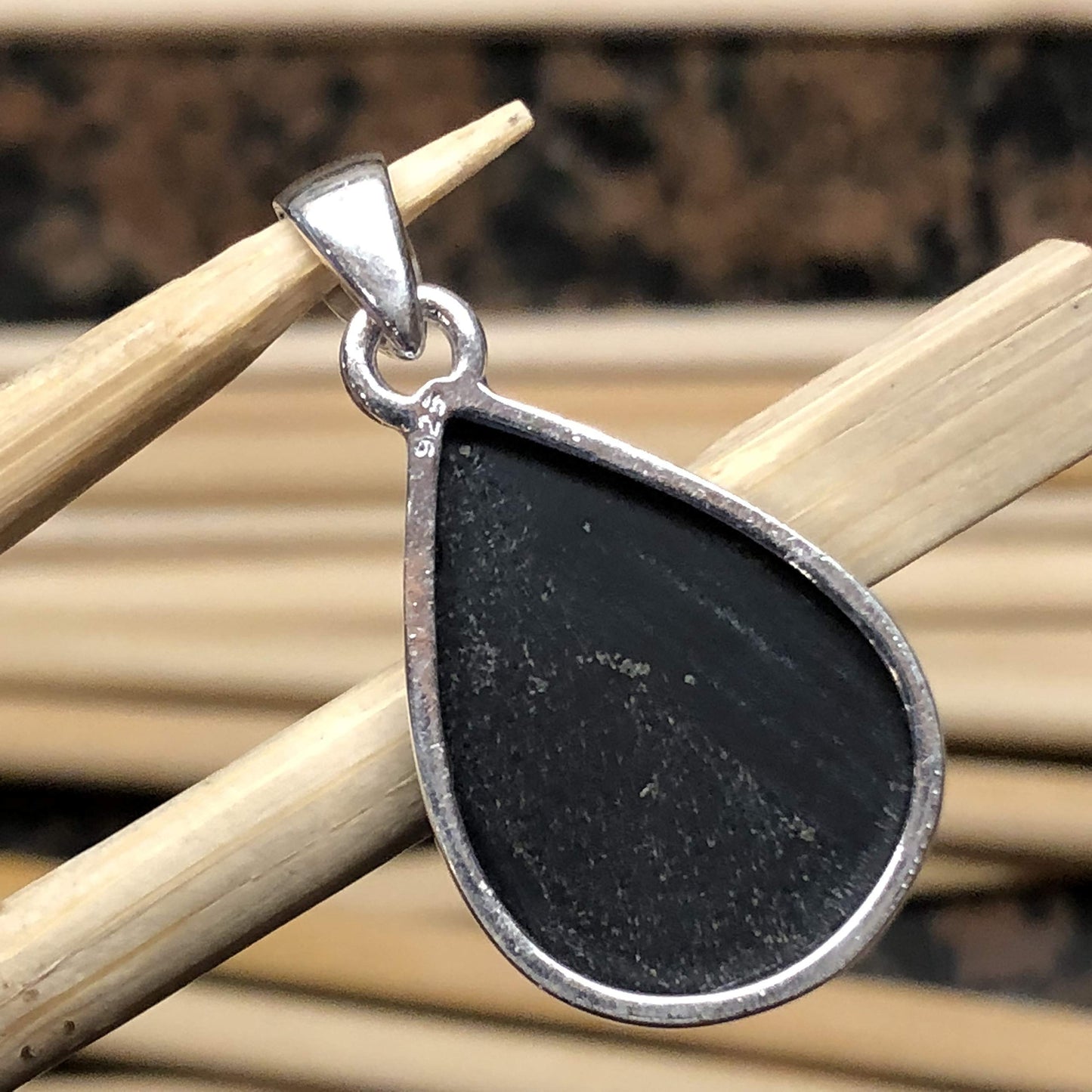 Natural Cluster Black Druzy 925 Solid Sterling Silver Unisex Pendant 30mm - Natural Rocks by Kala