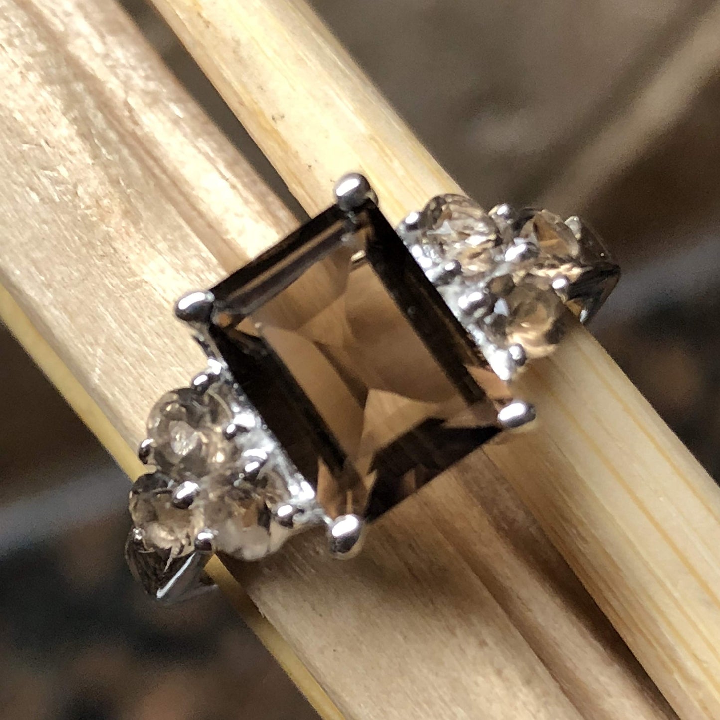 Genuine 4ct Smoky Topaz 925 Solid Sterling Silver Ring Size 5, 6, 7, 8, 9 - Natural Rocks by Kala