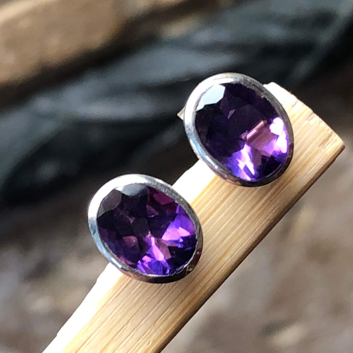 Natural 4ct Purple Amethyst 925 Solid Sterling Silver Earrings 10mm - Natural Rocks by Kala
