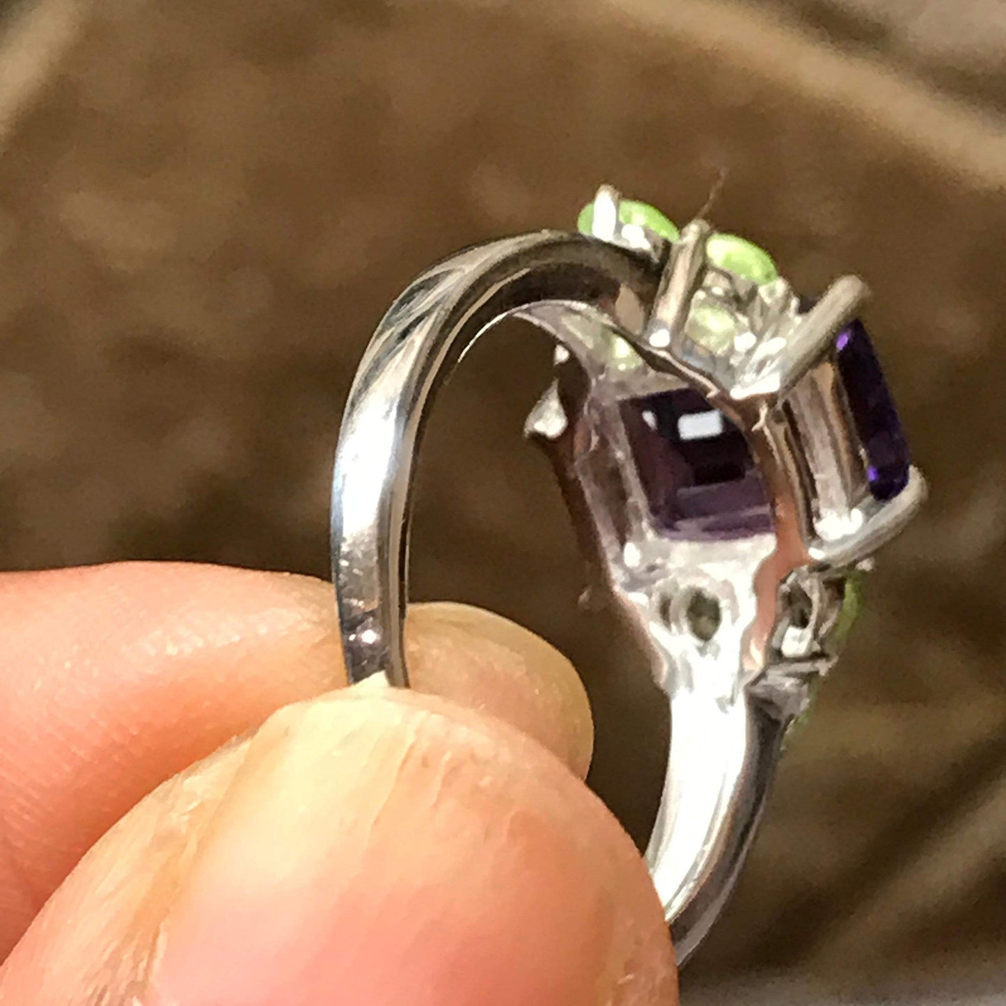 Natural 4ct Purple Amethyst, Peridot 925 Solid Sterling Silver Ring Size 6, 7, 8, 9 - Natural Rocks by Kala