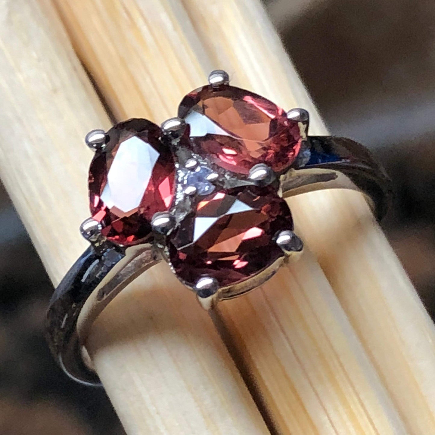 Natural 1.5ct Rhodolite Garnet 925 Solid Sterling Silver Engagement Ring Size 5, 6, 7, 8, 9 - Natural Rocks by Kala