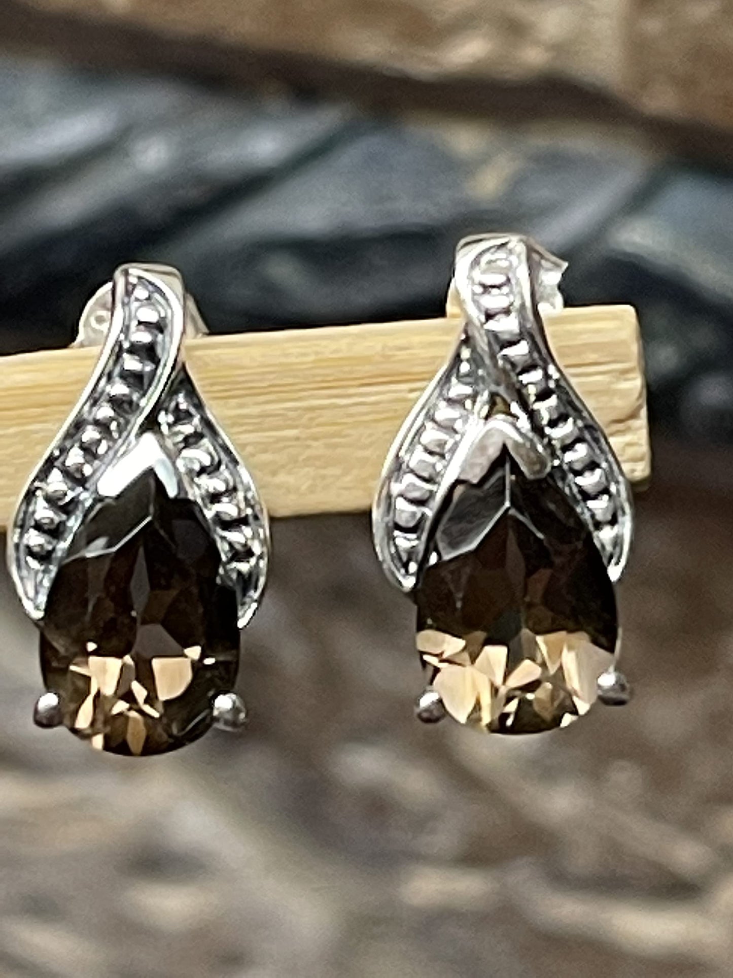 Genuine 2ct Smoky Topaz 925 Solid Sterling Silver Earrings 15mm - Natural Rocks by Kala